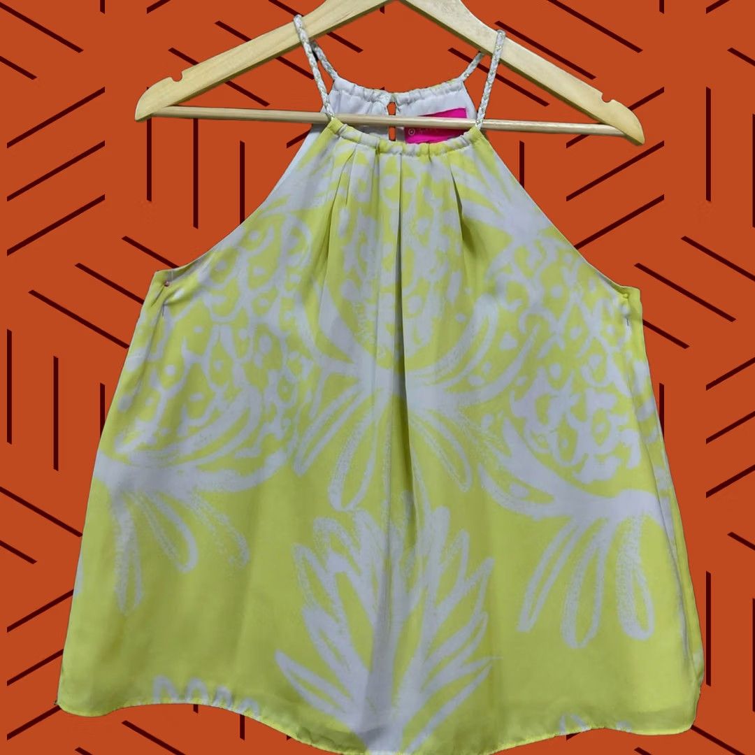 Lilly Pulitzer Lilly Pulitzer Yellow Floral Halter Top Sleeveless Lightweight Women S/P Blouse Casual Spring Summer Beachwear Size S / US 4 / IT 40 - 1 Thumbnail
