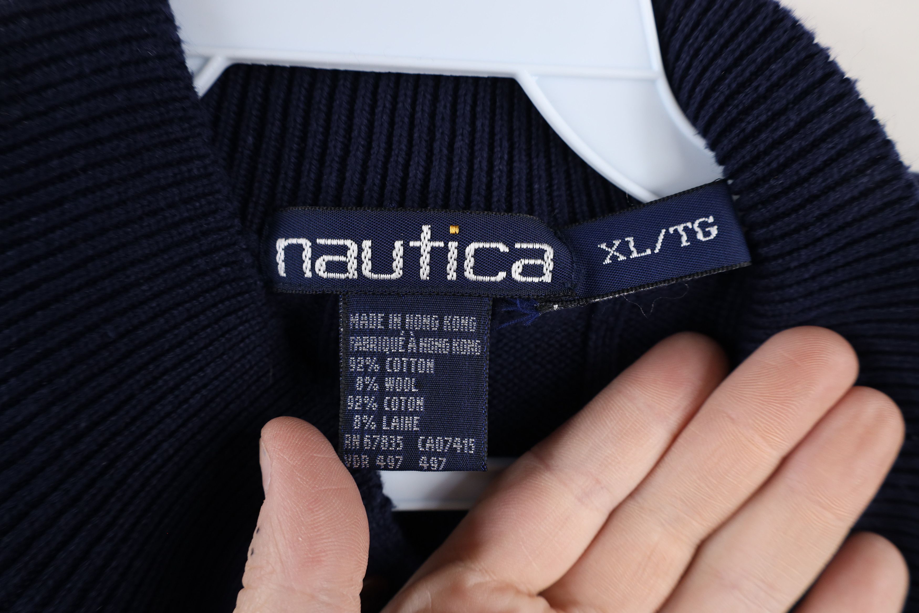 Nautica Vintage 90s Nautica Diamond Knit Henley Sweater Cotton Size US XL / EU 56 / 4 - 6 Thumbnail