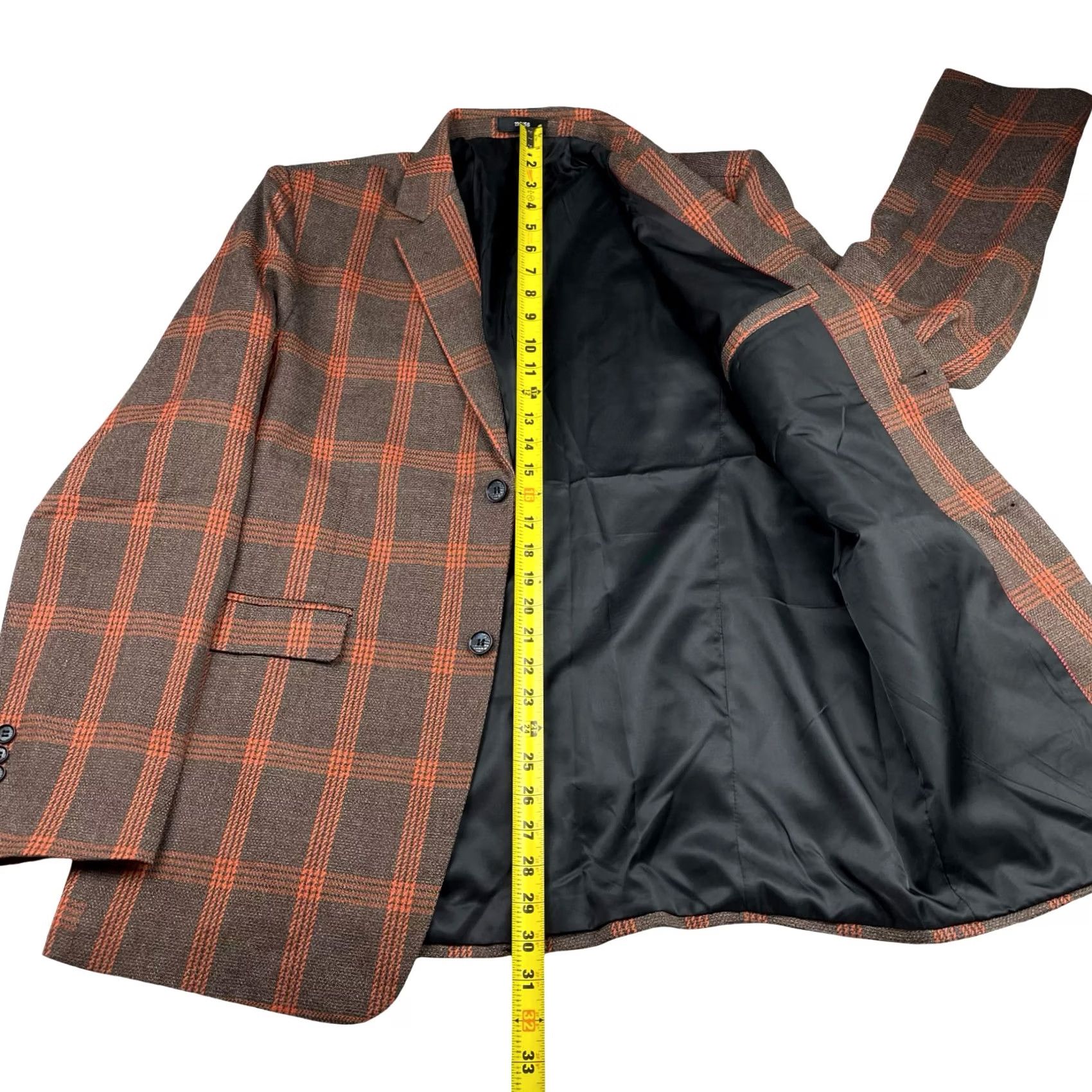 Vintage Bespoke Suit Men's 2-Button Brown Orange Plaid XL 44R 38x31 Size 44R - 7 Thumbnail