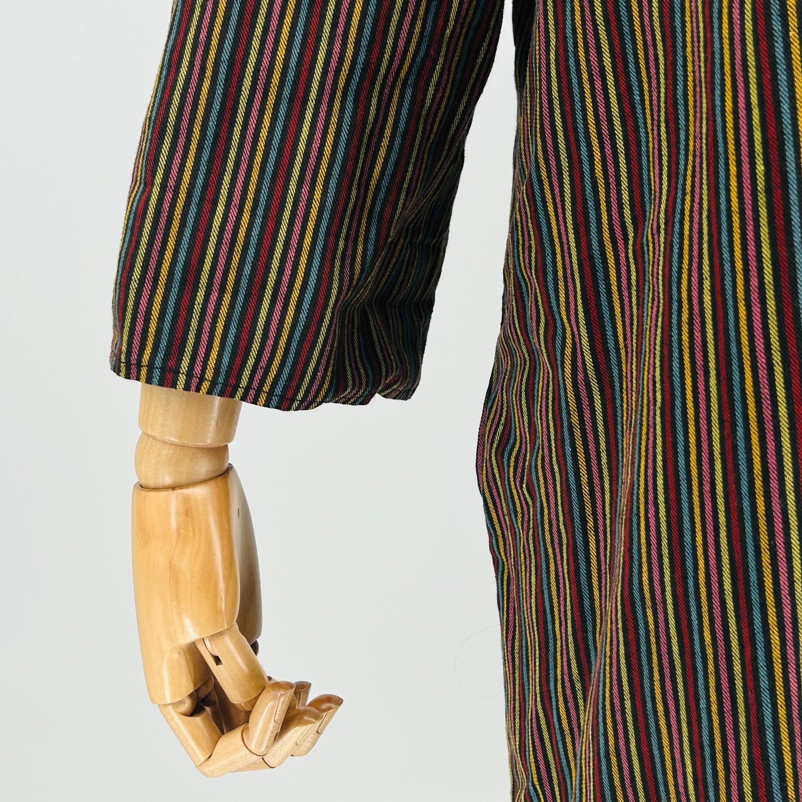 Handmade 80s Handmade Denim Black Rainbow Striped Long Coat Duster Size L / US 10 / IT 46 - 4 Thumbnail