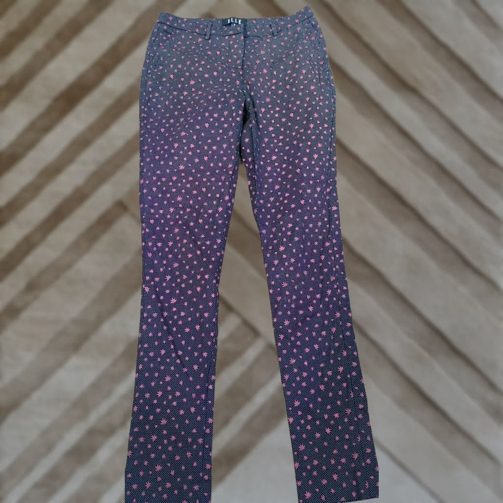 Vintage ELLE Dress Pants Womens 8 Black Polka Dot Leaf Print Straight Leg Flat Front Pants Ladies Regular Size 8 Black Size 30" / US 8 / IT 44 - 1 Thumbnail