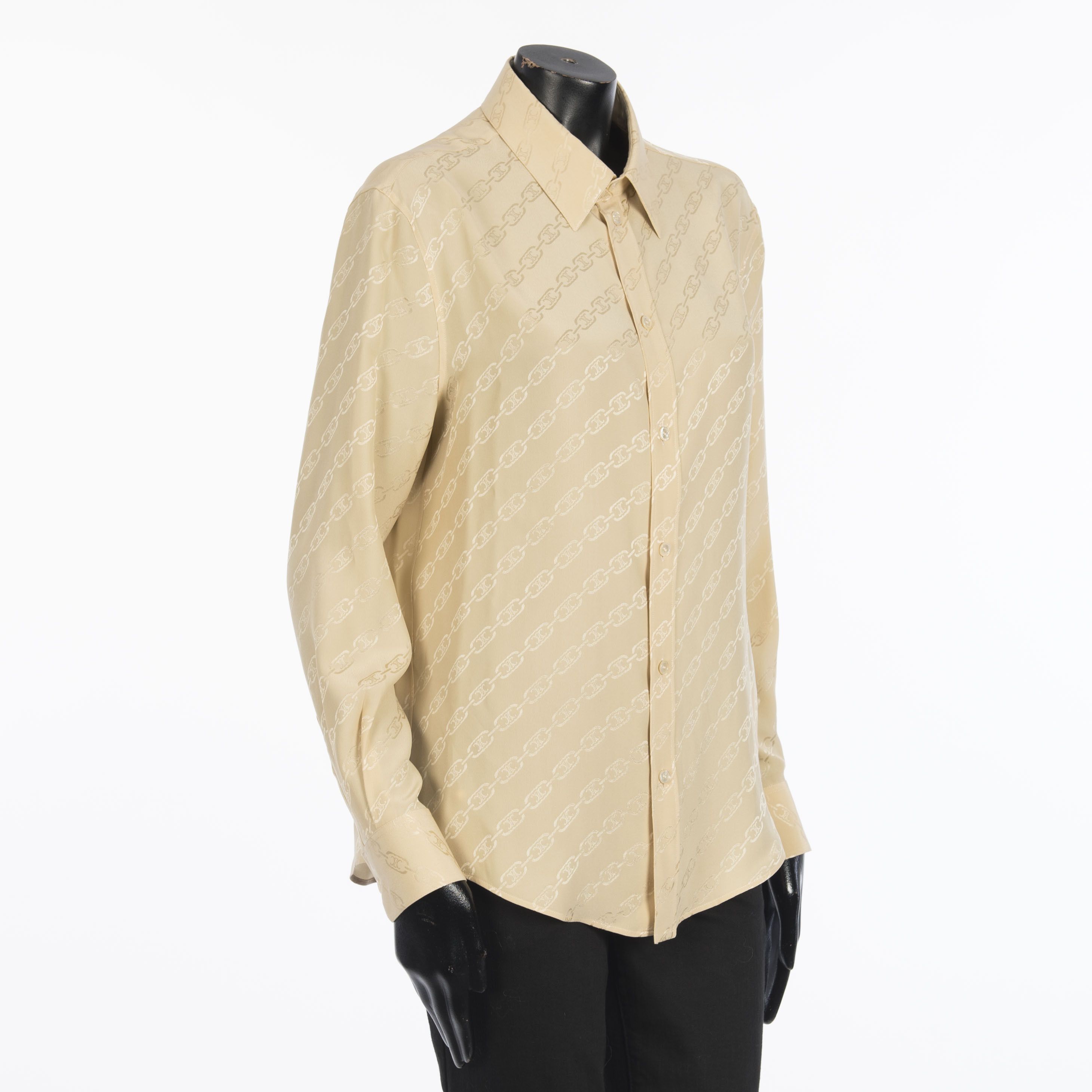 Celine Blouse In Beige Silk " Triomphe Chain" Jacquard Size M / US 6-8 / IT 42-44 - 8 Thumbnail