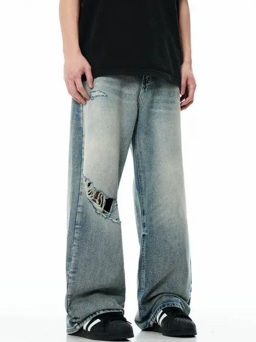 Japanese Brand × Jean Pants American retro ripped wide-leg blue washed jeans y2k Size US 32 / EU 48 - 2 Thumbnail