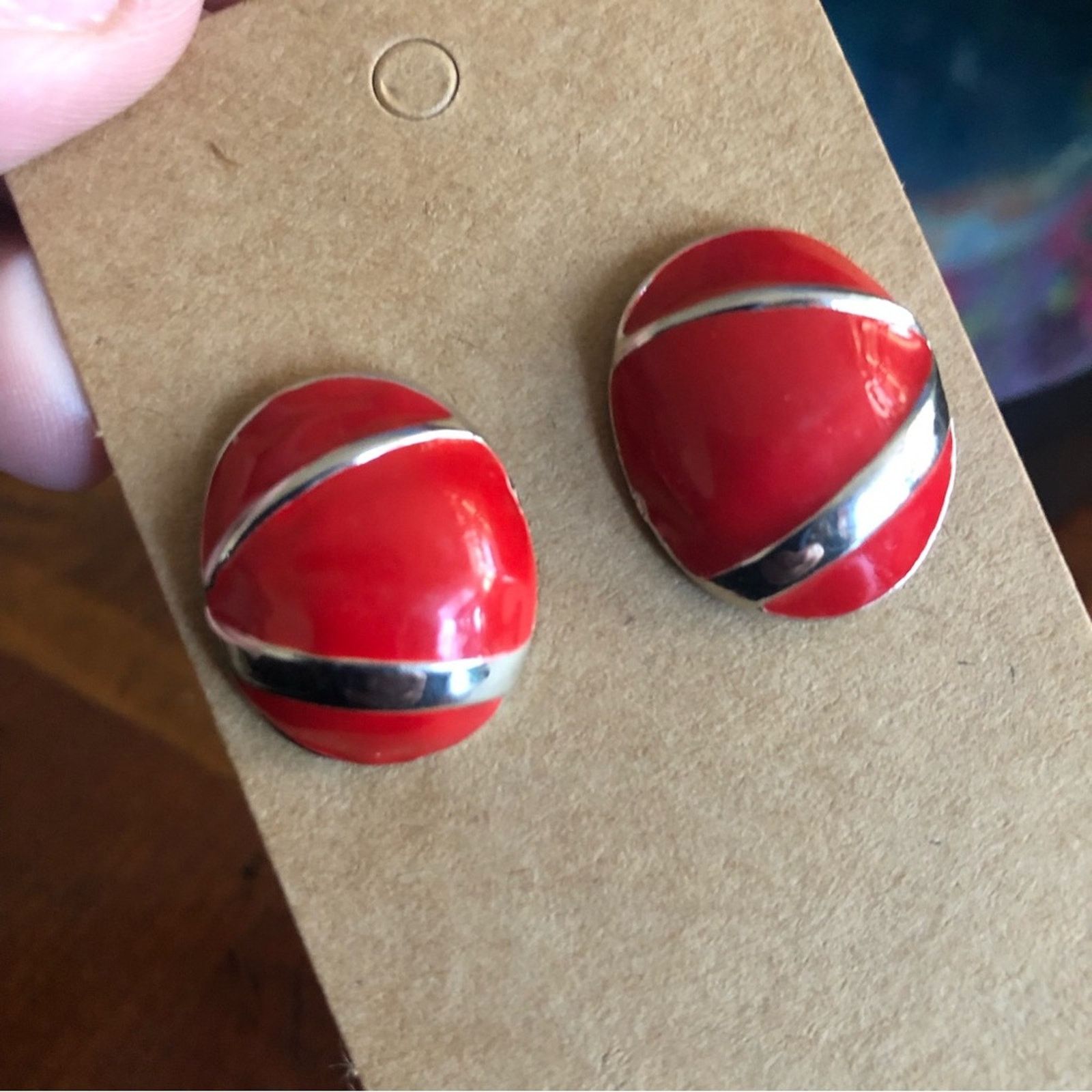 Vintage Vintage oval red enamel silver setting pierced earrings Size ONE SIZE - 1 Thumbnail