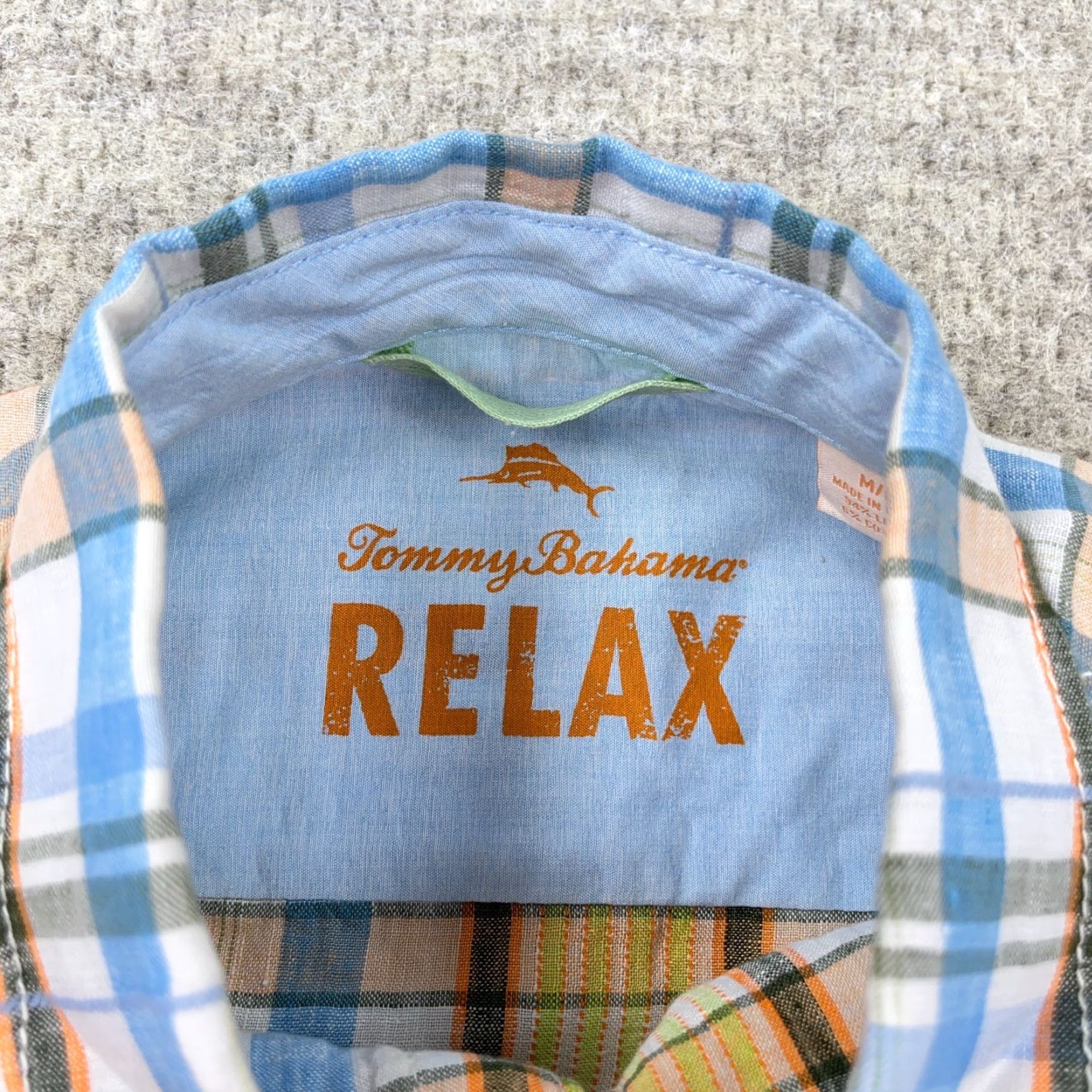 Tommy Bahama Tommy Bahama Shirt Men Medium Blue Orange Plaid Linen Button Up Camp Adult Shirt Size US M / EU 48-50 / 2 - 4 Thumbnail
