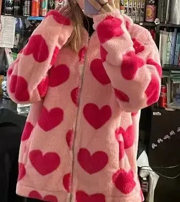 Other Heart-shaped Print Plush Jacket Women Size XL / US 12-14 / IT 48-50 - 4 Thumbnail
