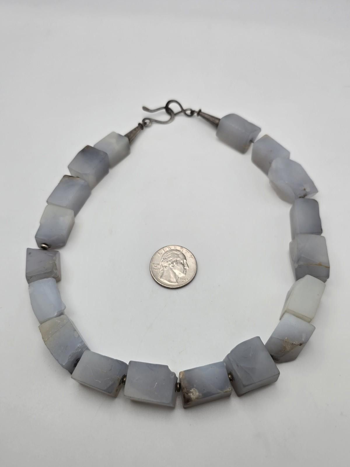 Sterling Silver Vintage Chunky Blue Chalcedony Necklace Set Sterling Cones Size ONE SIZE - 4 Thumbnail