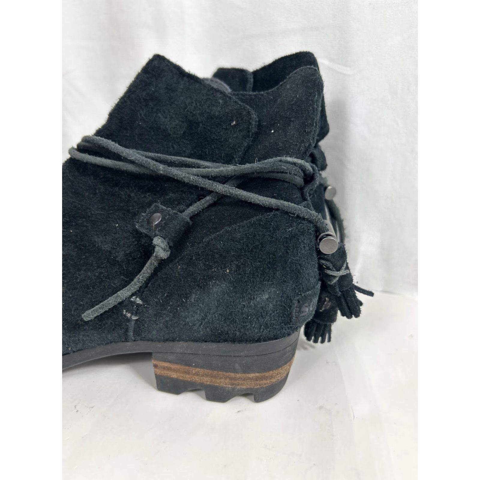 SOREL Sorel Boots Womens 7.5 Farah Tassel Ties Ankle Booties NL2682-010 Black Suede Bootie M Black Suede 7.5 Womens Size US 8 / IT 38 - 7 Thumbnail