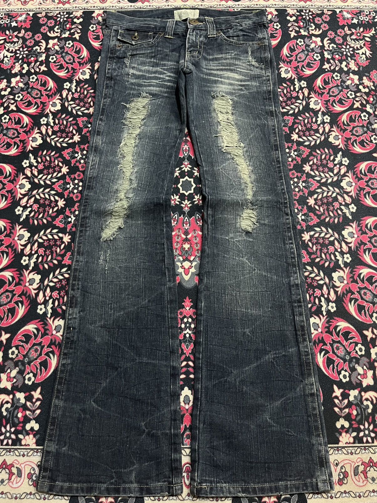 If Six Was Nine Japanese Brand Cook Cracked Washed Distressed Flare Jeans Size 30" / US 8 / IT 44 - 1 Thumbnail