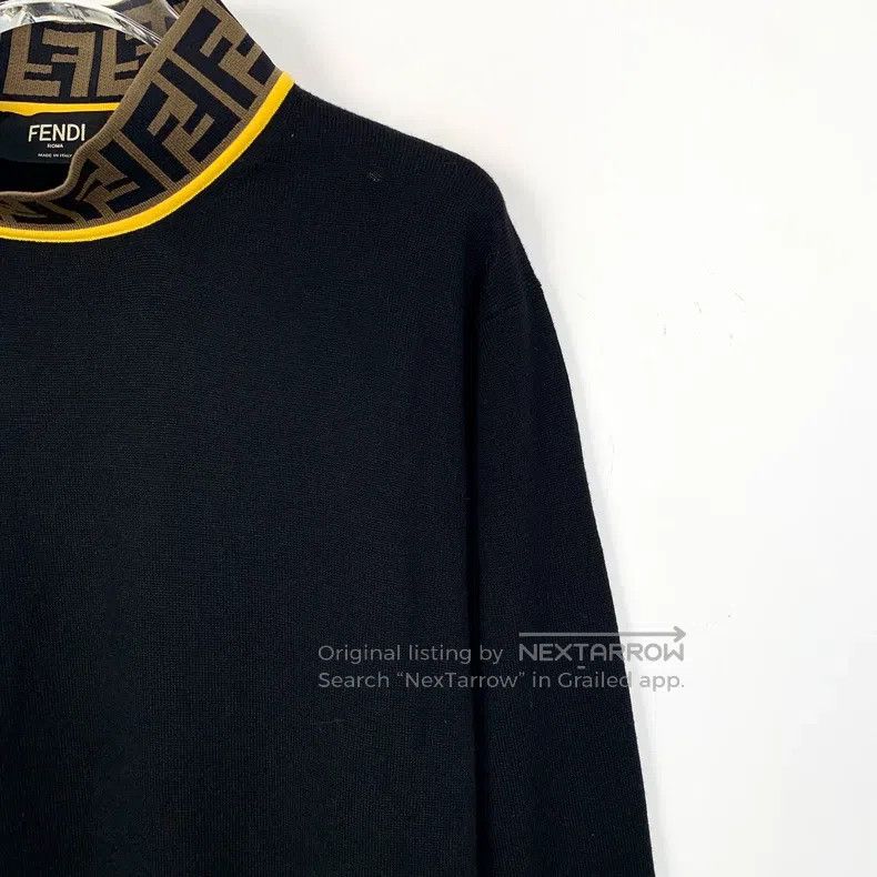 Fendi Fendi Black collar logo letter merino wool long sleeve kni Size US M / EU 48-50 / 2 - 3 Thumbnail