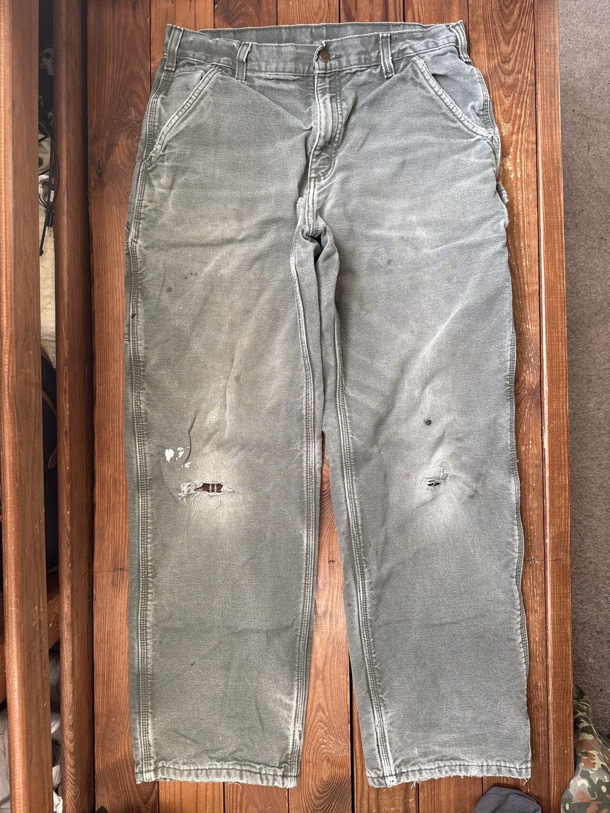 Carhartt Vintage 90s Carhartt Green Distressed Faded Flannel Pants Size US 32 / EU 48 - 2 Thumbnail