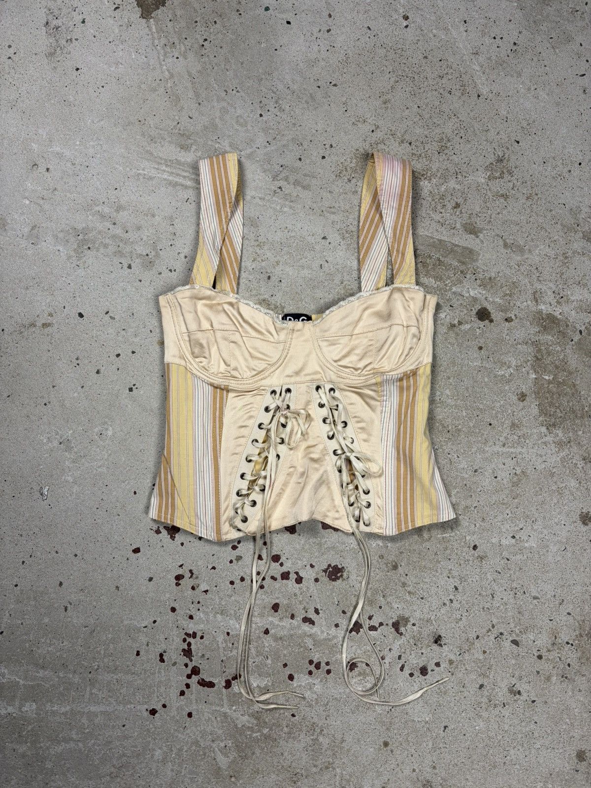 Dolce & Gabbana Vintage 2000s Dolce & Gabbana Lace Up Corset Top Striped Size XS / US 0-2 / IT 36-38 - 1 Thumbnail