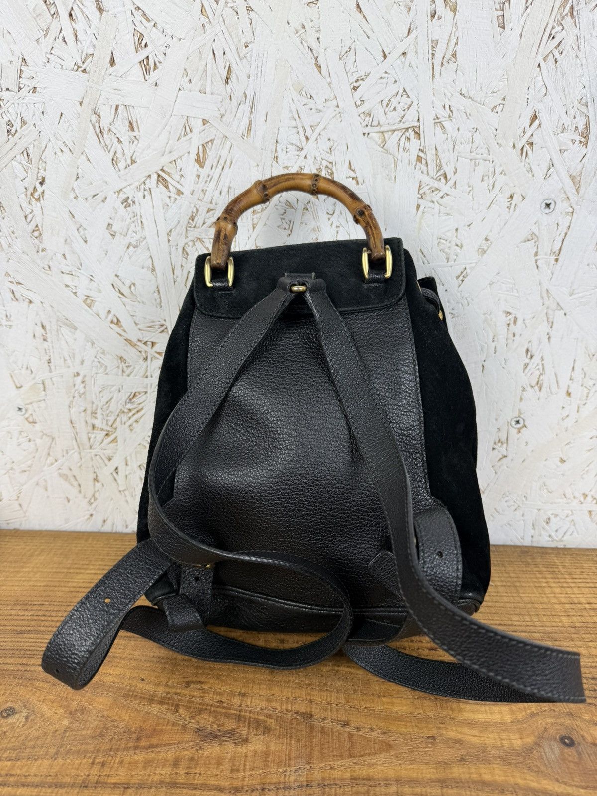 Gucci Vintage Gucci Suede Leather Bamboo Handle Backpack Bag Black Size ONE SIZE - 5 Thumbnail