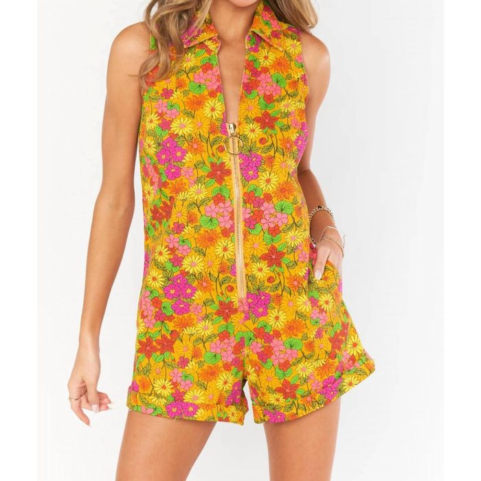 Show Me Your MuMu SHOW ME YOUR MUMU Reno Denim Floral Romper In Multi ...