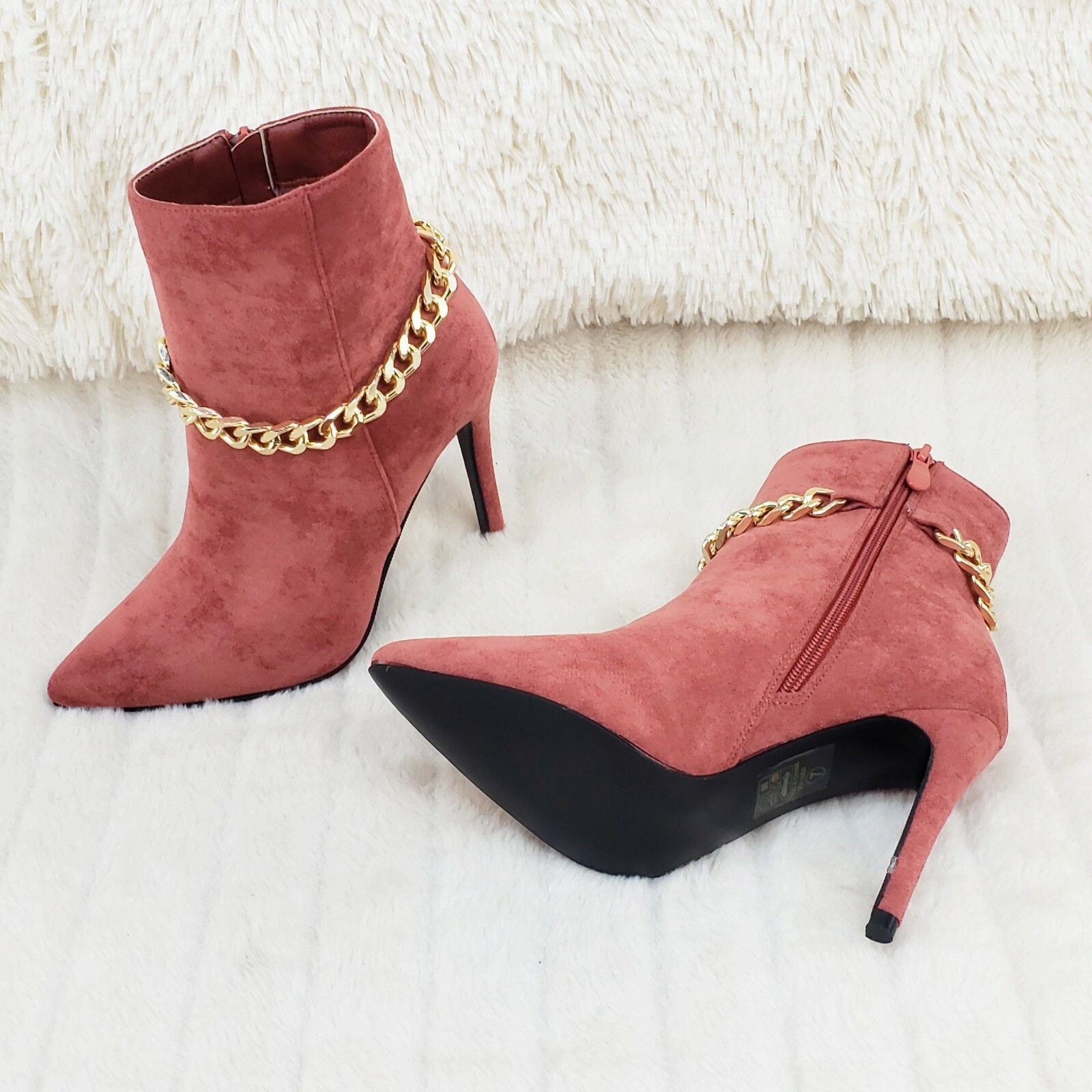 Other Crave Rose Pink FX Suede & Chain Sexy Pointy Toe 4" Stiletto Size US 7.5 / IT 37.5 - 4 Thumbnail