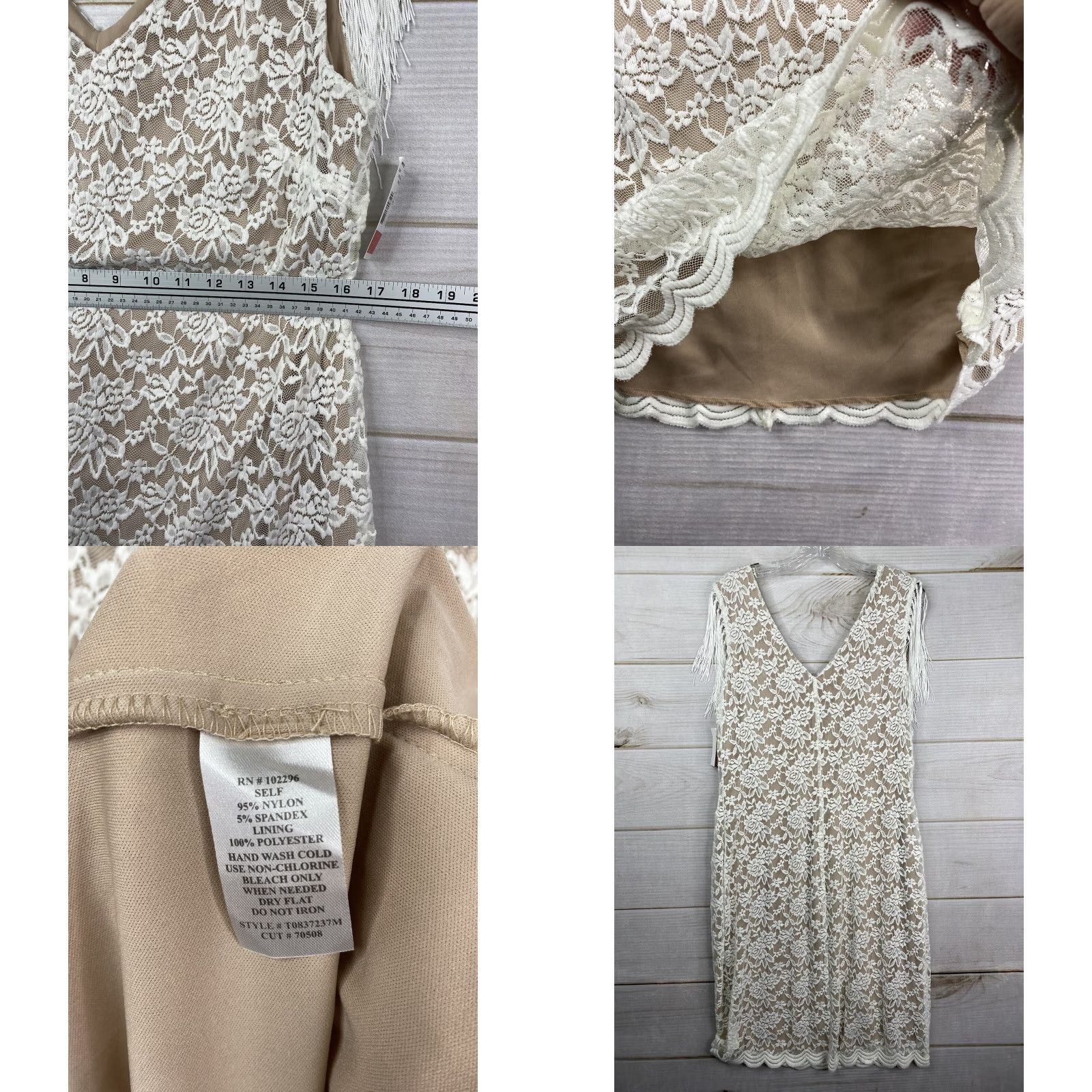Vintage Connected Dress 14 White Lace Sheath Fringe Wedding Party Cruise Event Stretch Dress Women Size XL / US 12-14 / IT 48-50 - 8 Thumbnail