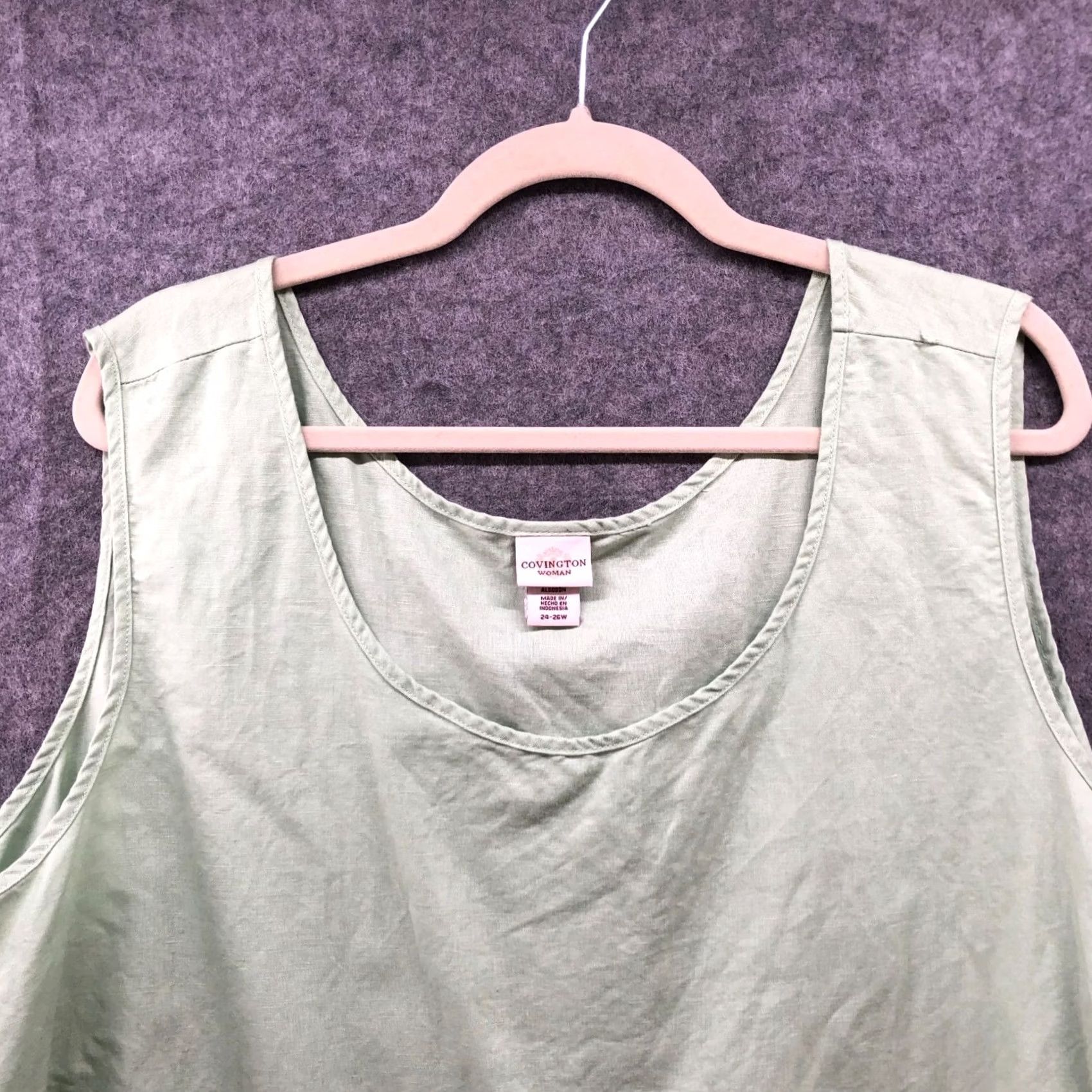 Vintage Covington Linen Blend Tank Top Womens 26W Green Sleeveless Blouse Lime Size 4XL / US 24-26 - 3 Thumbnail