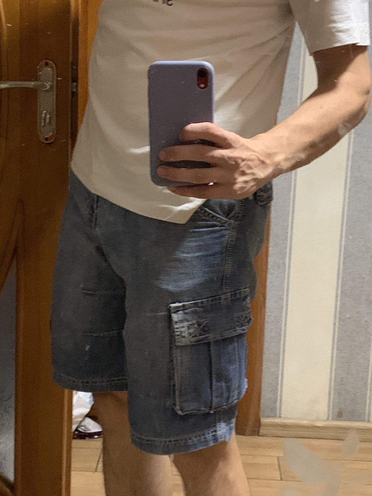 Japanese Brand Vintage Japanese Y2K Cargo Aviator Blue Denim Jean Shorts Size US 30 / EU 46 - 19 Thumbnail