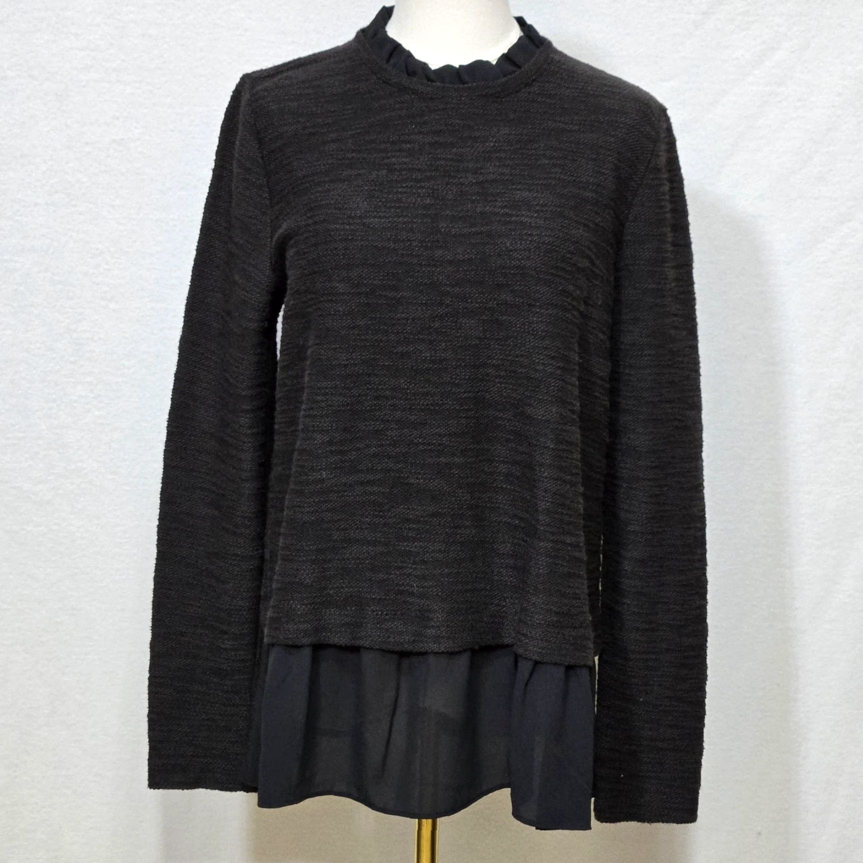 Loft VINTAGE LOFT Sweater Womens Medium Black Gray Ruffle Collar Chiffon Hem Layered NWT Size M / US 6-8 / IT 42-44 - 2 Thumbnail