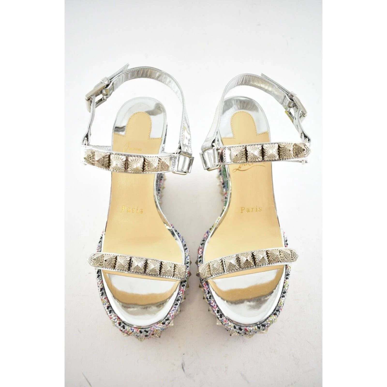 Christian Louboutin Pira Ryad 110 Silver Sequin Platform Wedge Sandal Heel 36 Size US 6 / IT 36 - 8 Thumbnail