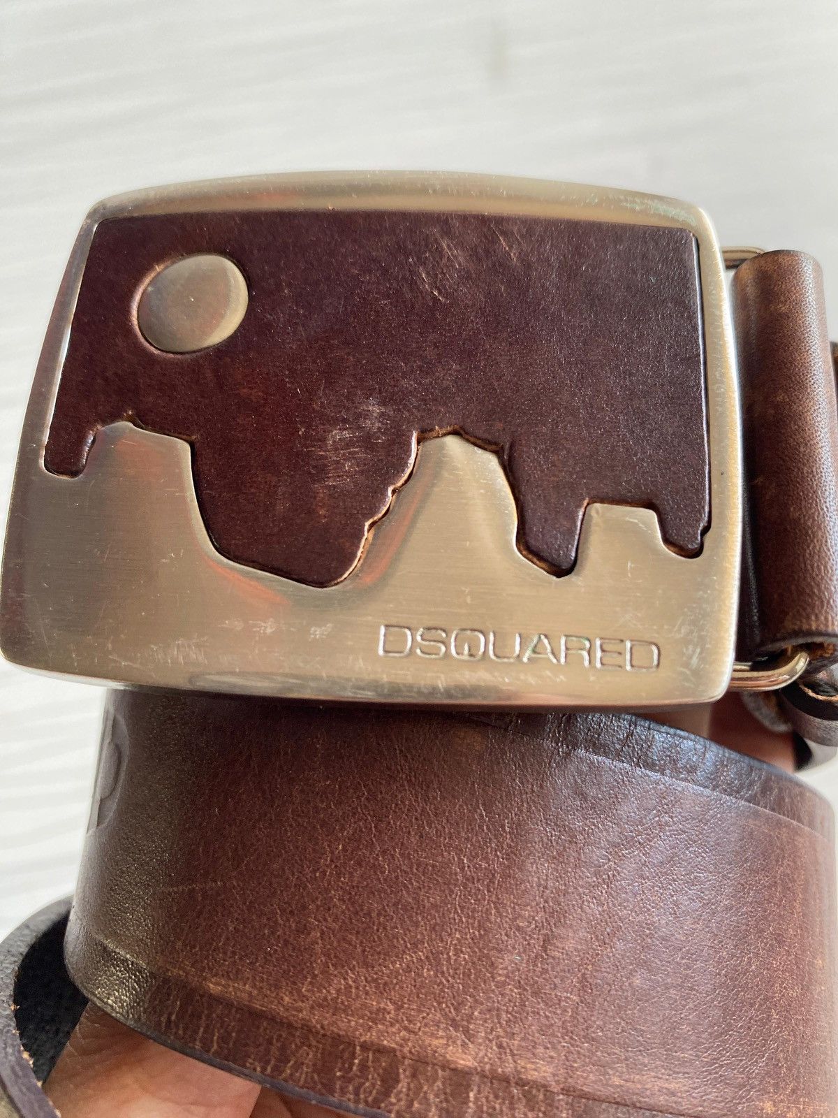 Japanese Brand Dsquared2 Vintage Western Mountain Buckle Leather Belt Brown Size 34 - 3 Thumbnail
