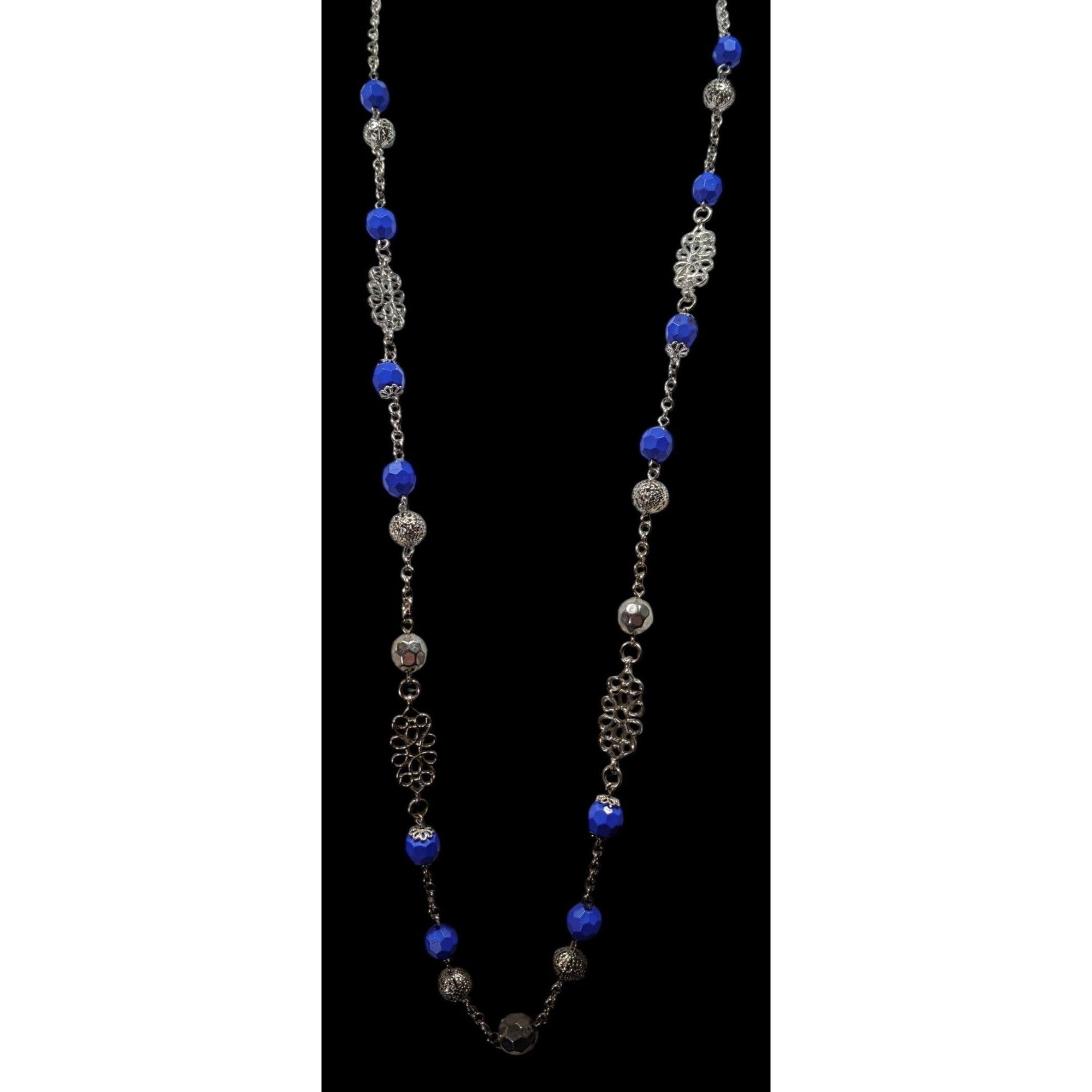 Other Floral Blue And Silver Tone Beaded Necklace Size ONE SIZE - 2 Thumbnail