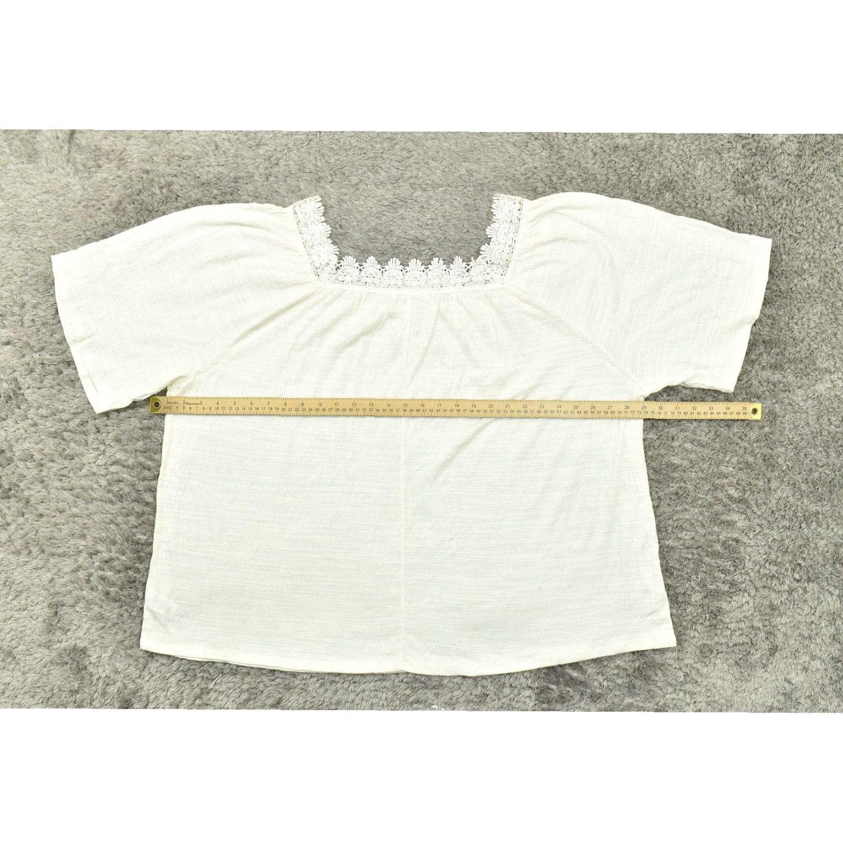 Vintage Retrology Beige Blouse 3X Plus Size Polyester Blend Short Sleeve Square Neck Women Blouse Plus Womens 3X Beige Blouse Size XXL / US 16-18 / IT 52-54 - 4 Thumbnail