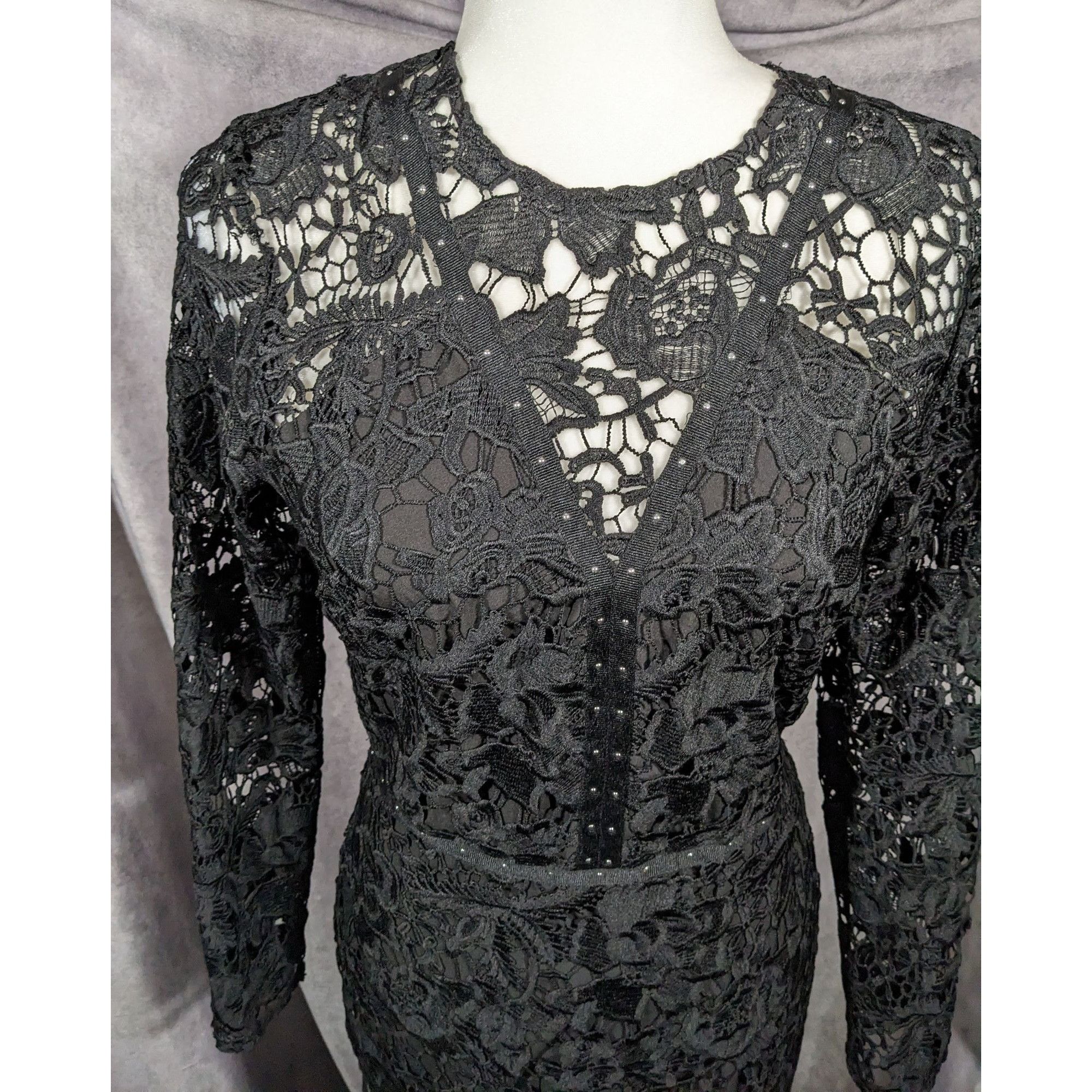 Sam Edelman Sam Edelson Gothic Black Lace Midi Dress Size 0 Size XS / US 0-2 / IT 36-38 - 6 Thumbnail