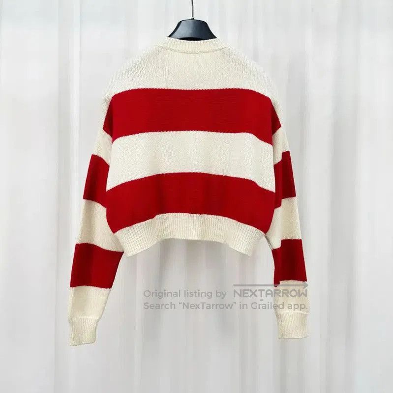Miu Miu Miu Miu Red and White Striped Cropped Sweater . Size M / US 6-8 / IT 42-44 - 2 Thumbnail