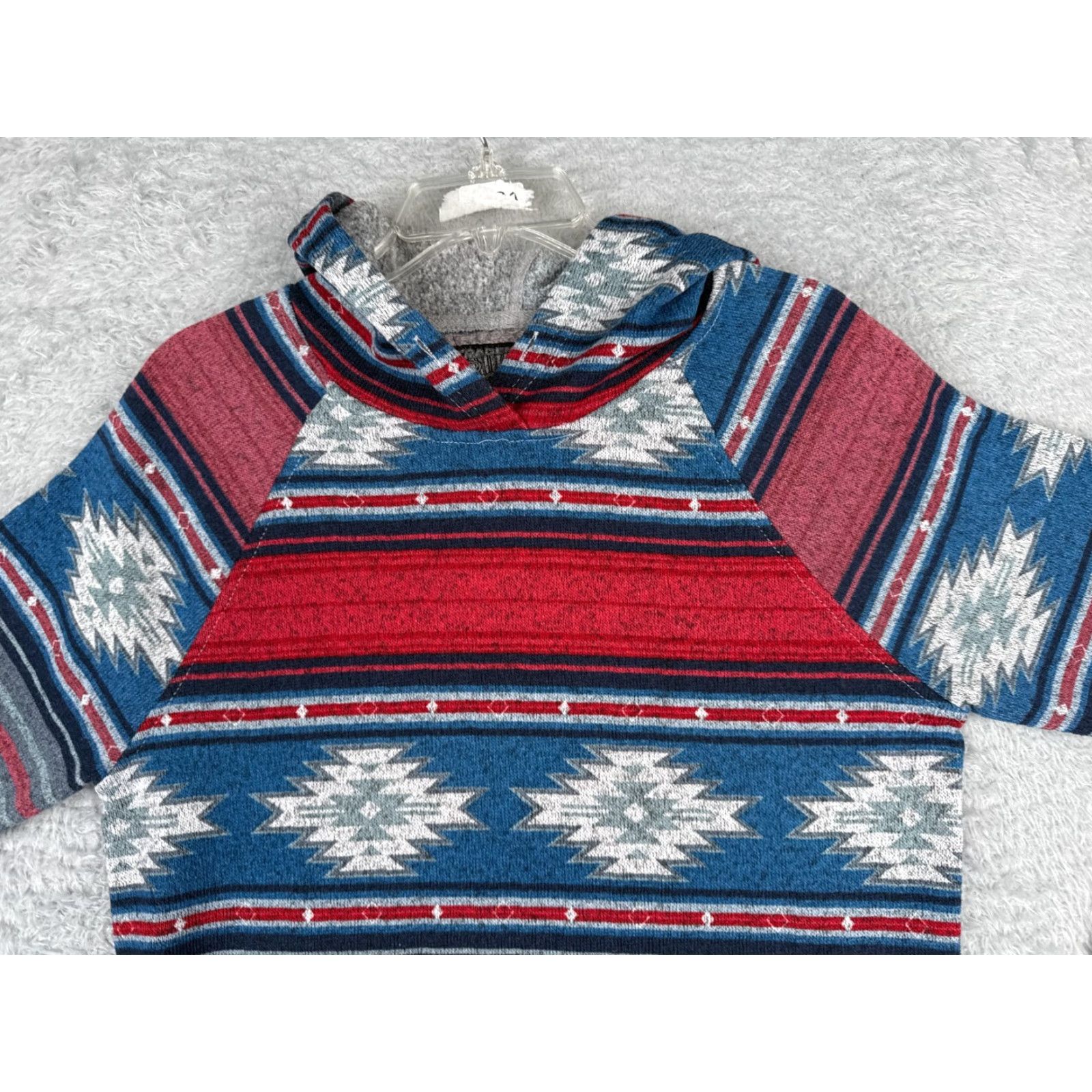 CLOT Brooklyn Cloth Hoodie Womens Small Red Blue Southwest Aztec Pullover Crew Neck Logo Pockets Solid Vintage No N/A Size S / US 4 / IT 40 - 4 Thumbnail