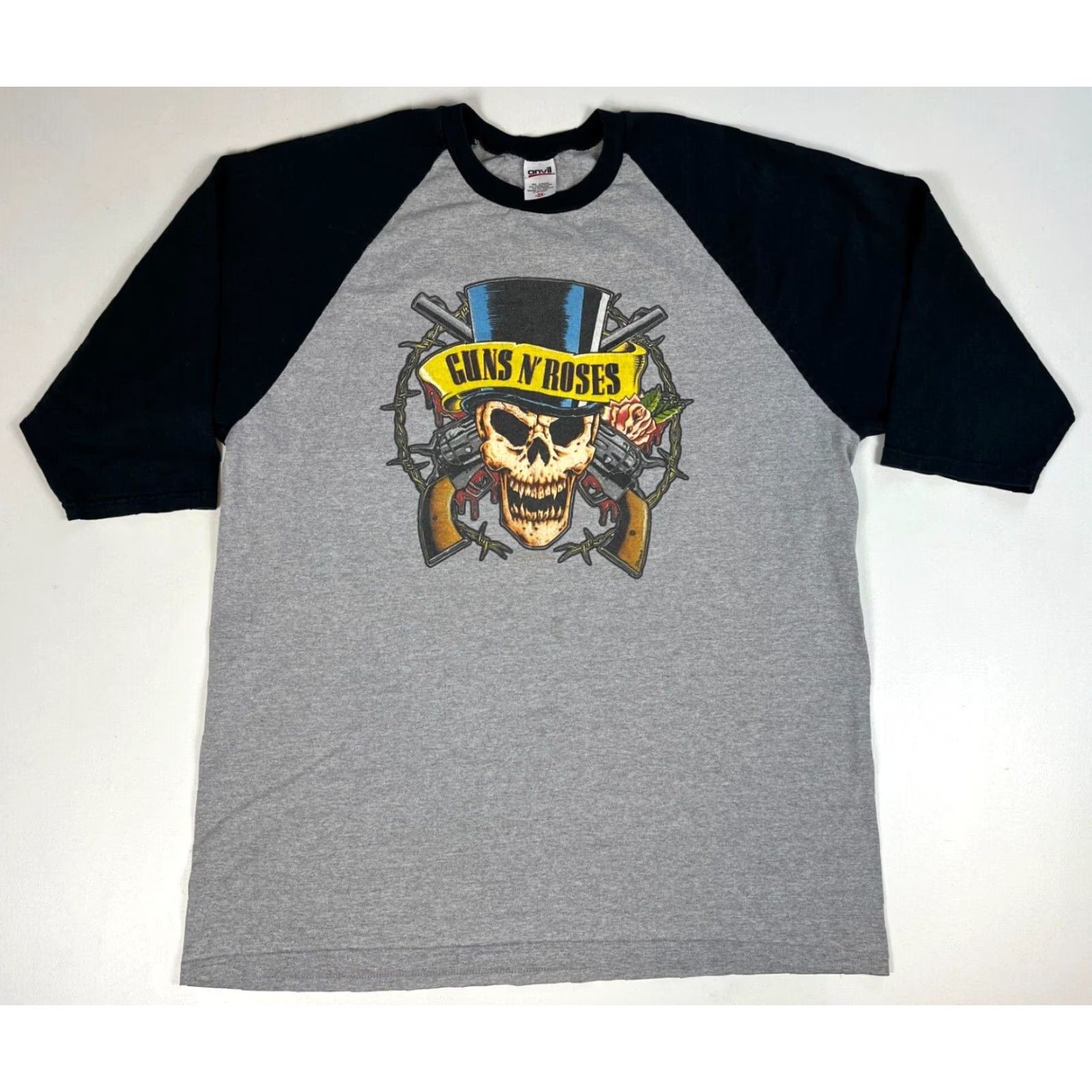 Anvil VINTAGE Guns N' Roses Get in the Ring Tour 1991-1992 Anvil Sz 2X Baseball Tee Shirt Men 2X Gray and Black 90s Band Music T-Shirt Size ONE SIZE - 2 Thumbnail