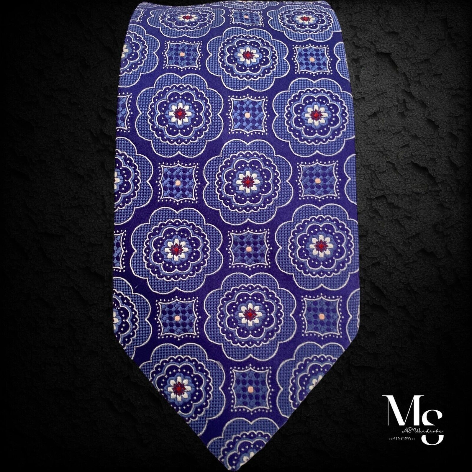 Other HENRY A. DAVIDSEN Blue Medallion Print Silk Tie W:3.4’’ NWO Size ONE SIZE - 4 Thumbnail