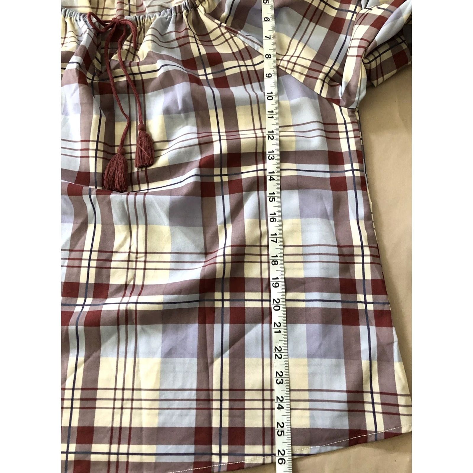 Vintage Daily Thread Top 1X Blue Brown Plaid Neck Boho Hippie Peasant Cottage Tassel Womens Size XL / US 12-14 / IT 48-50 - 5 Thumbnail