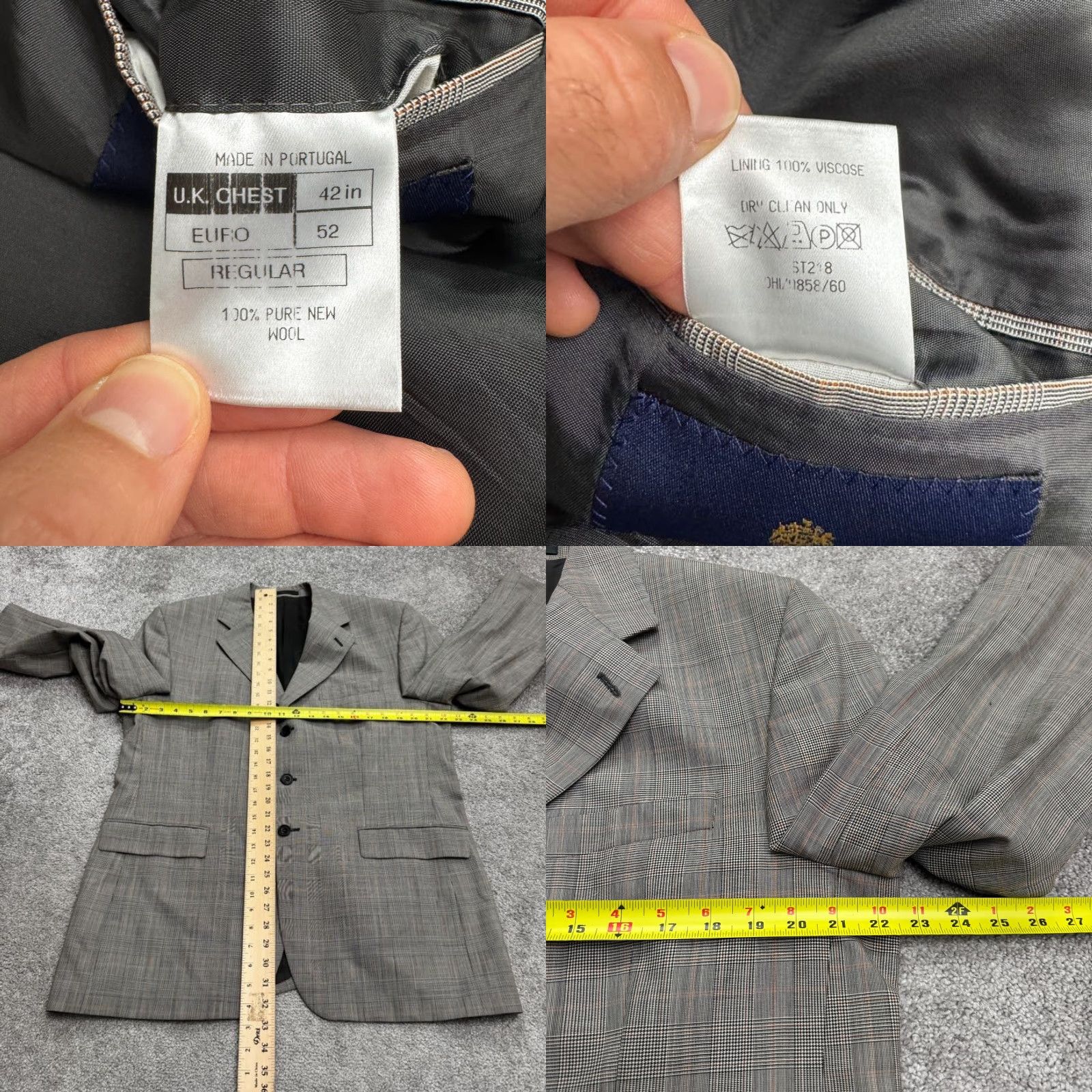 Vintage VINTAGE Alexandre Savile 2 Piece Suit Gray Plaid Wool Blazer Pants Mens 42R Size 42R - 9 Thumbnail