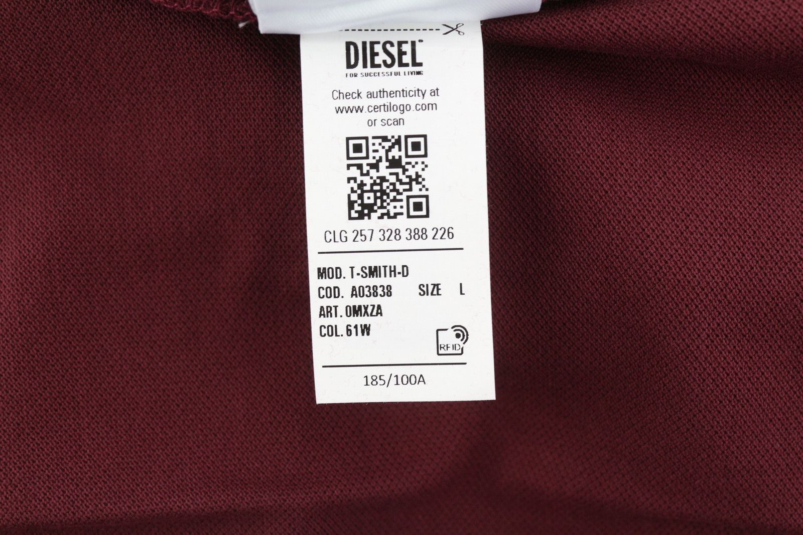 Diesel T-SMITH-D L Burgundy Polo Neck Logo T-Shirt 41158 Size US L / EU 52-54 / 3 - 10 Thumbnail