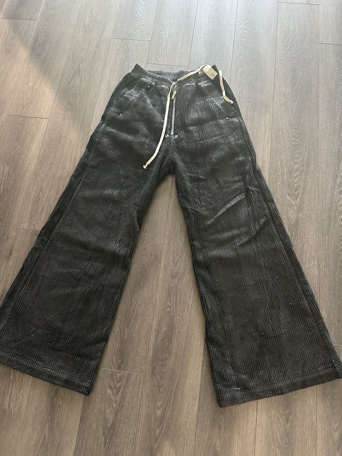 Rick Owens Rick Owens Black Corduroy Wide- Leg Drawstring Pants Detail Size US 32 / EU 48 - 4 Thumbnail