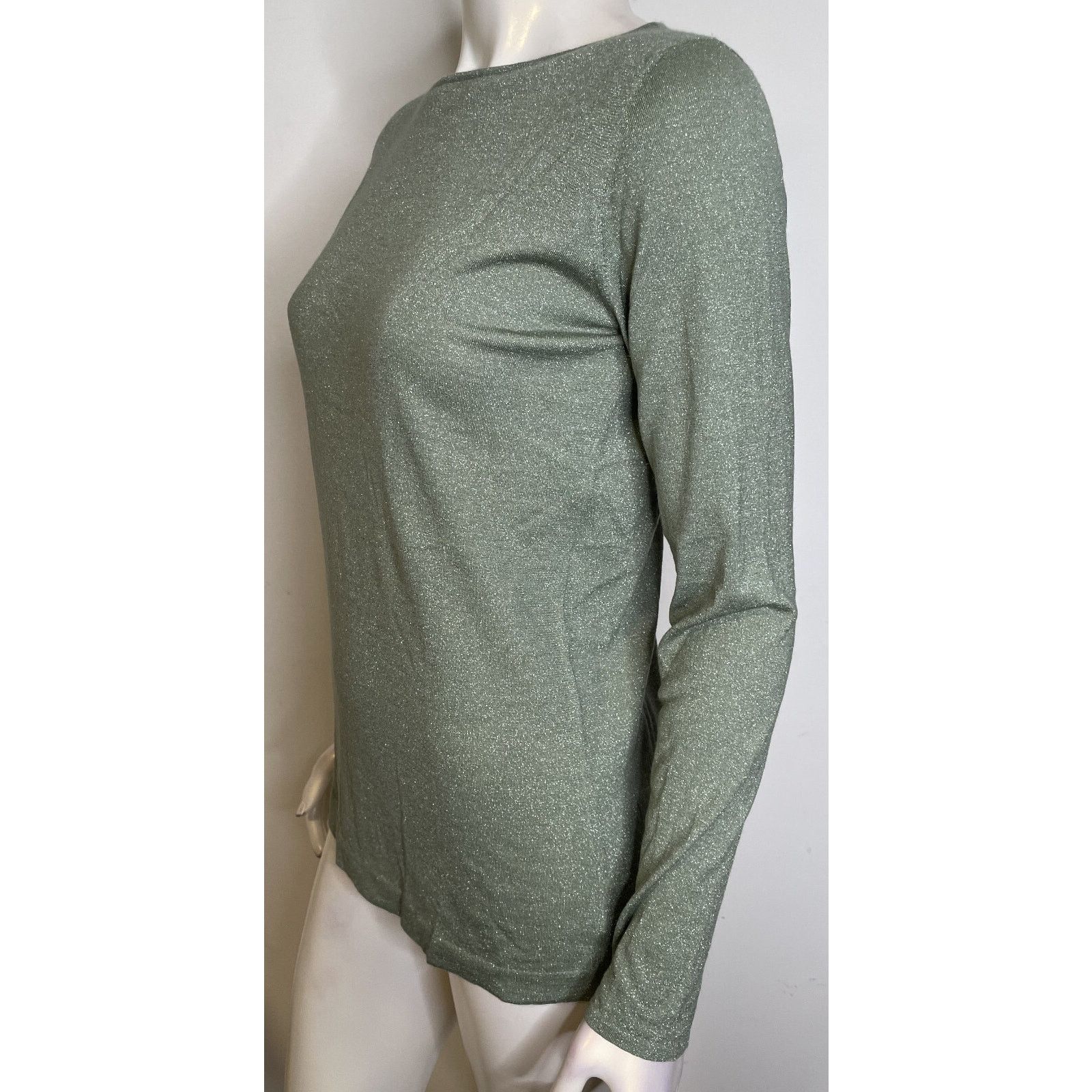 Brunello Cucinelli Brunello Cucinelli Green Sparkle Cashmere Silk LS Top XL Size XL / US 12-14 / IT 48-50 - 3 Thumbnail