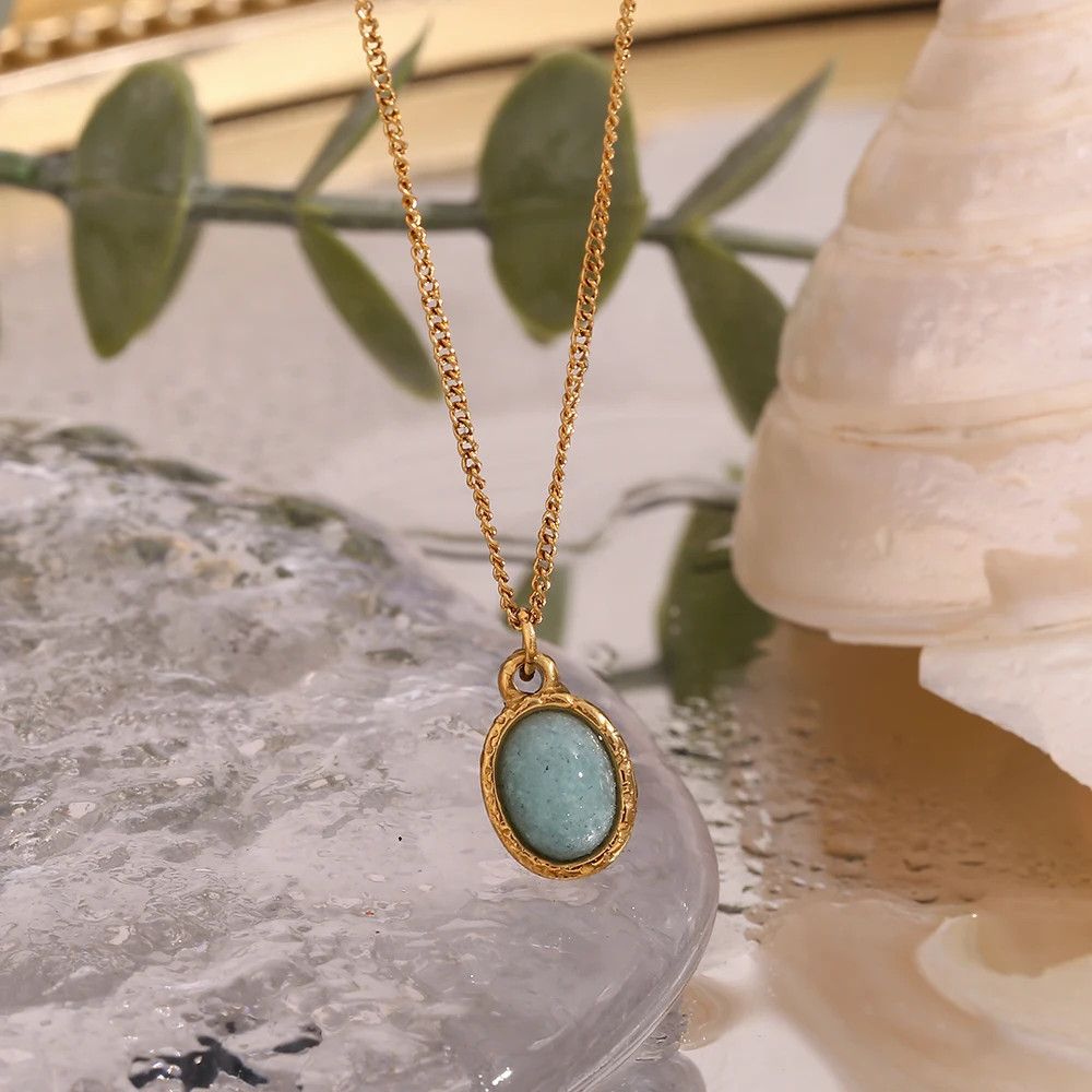 Jewelry × Vintage Figaro Chain Oval Natural Amazonite Stone Size ONE SIZE - 1 Thumbnail