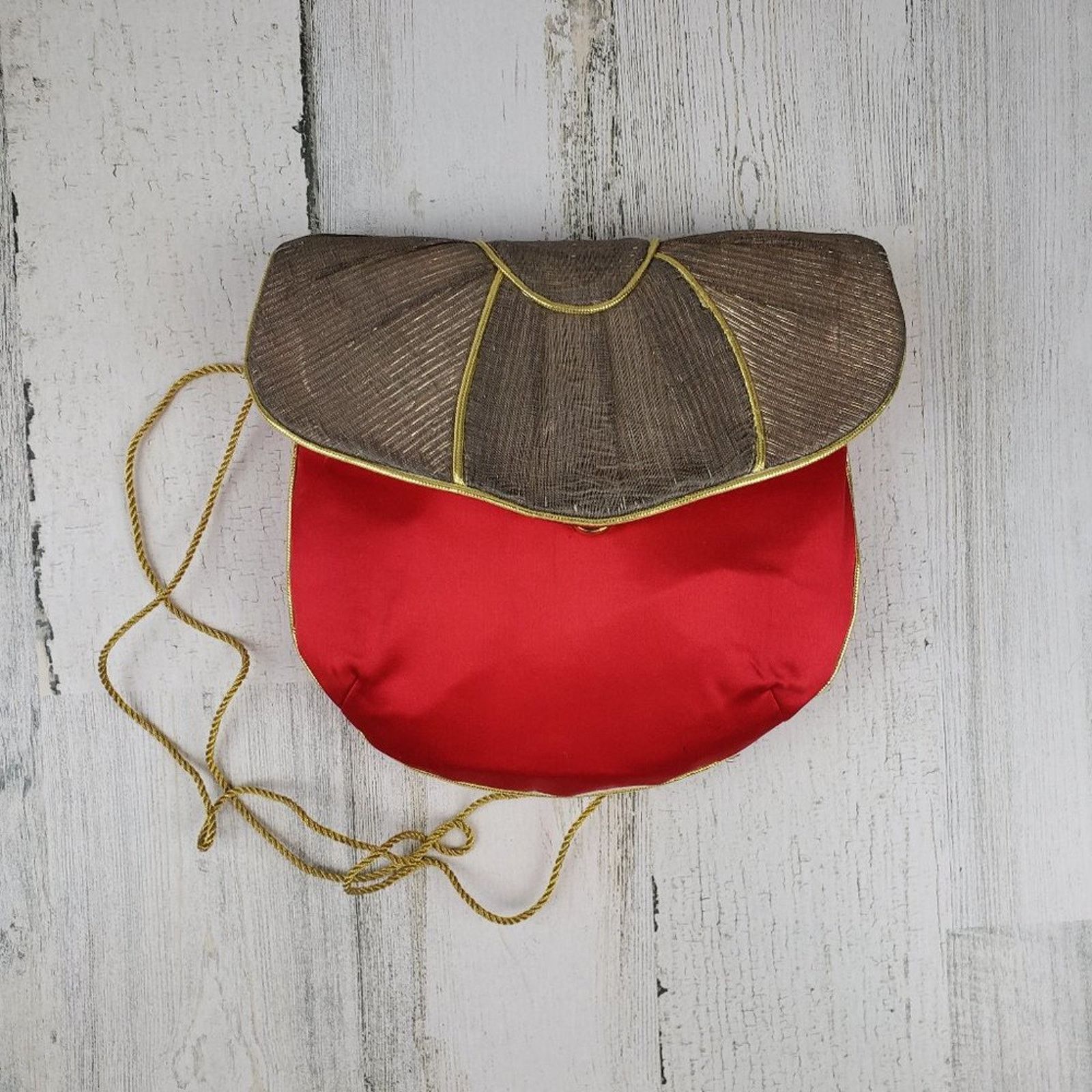 Vintage Gwen Jackson Red Floral Silky Purse Shoulder Bag, Women's