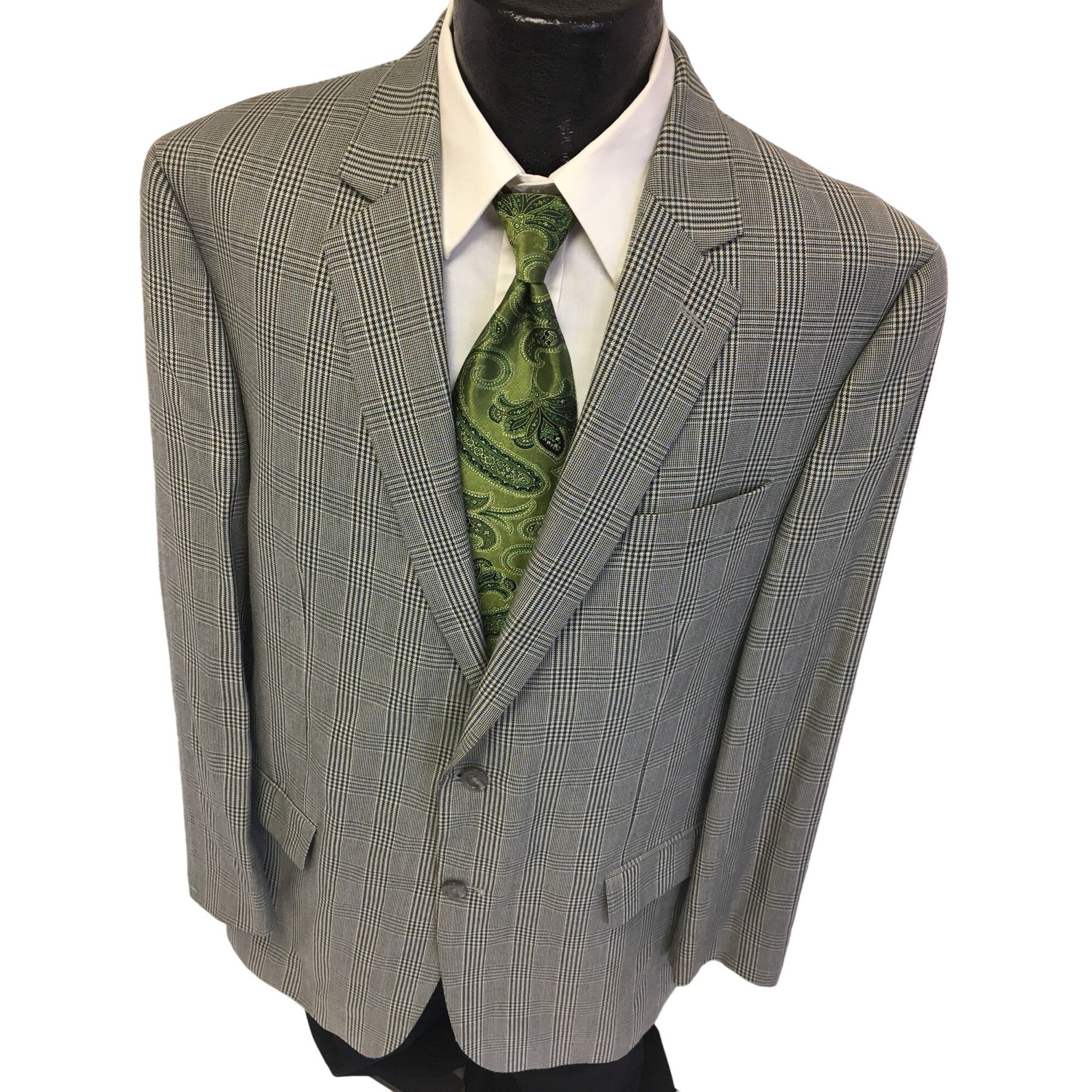Michael Kors Vtg Michael Kors Gray Sport Coat Black Blue OVERCHECK Jacket Size 44L - 2 Thumbnail