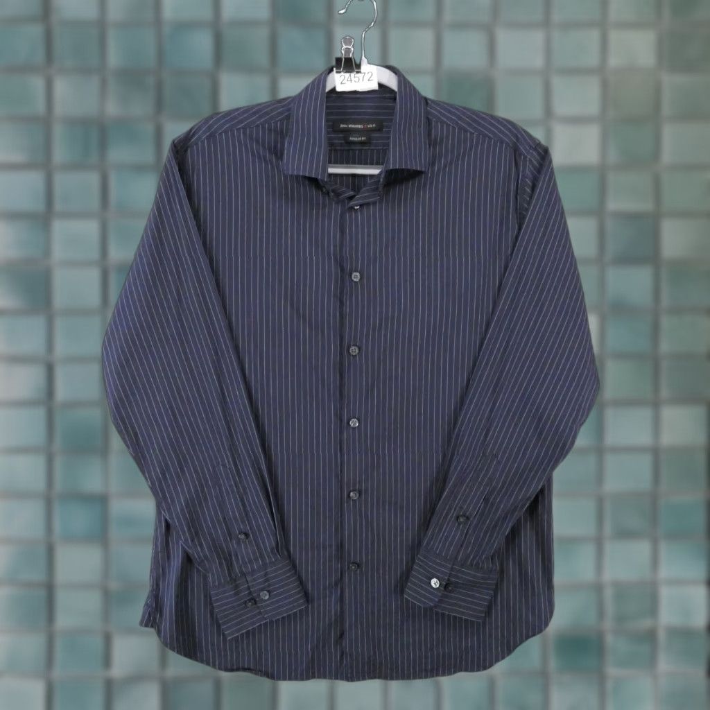 John Varvatos USA Shirt Mens 15.5-32/33 Long Sleeve Button Up Navy Striped Shirt