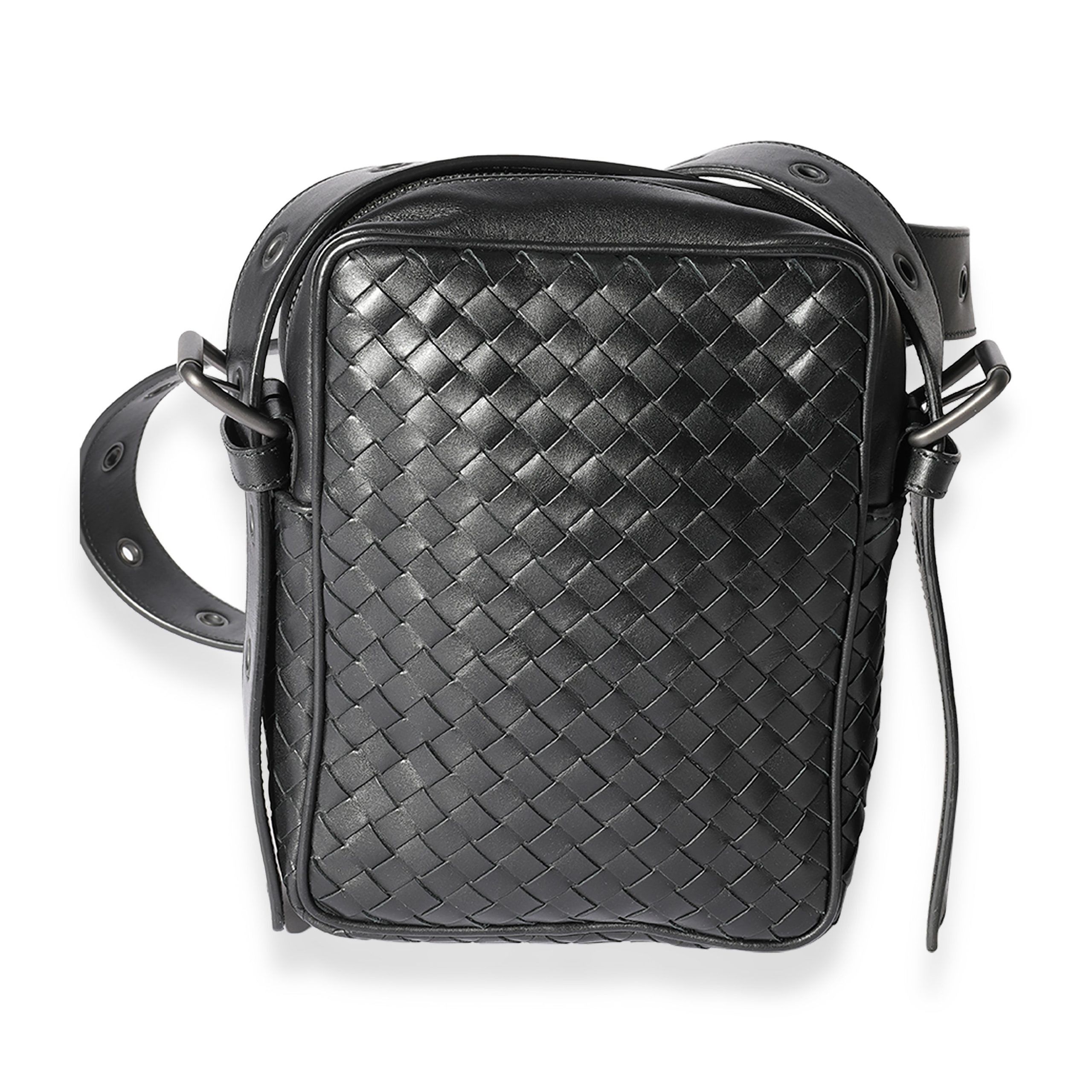 image of Bottega Veneta Black Intrecciato Leather Crossbody Bag, Women's