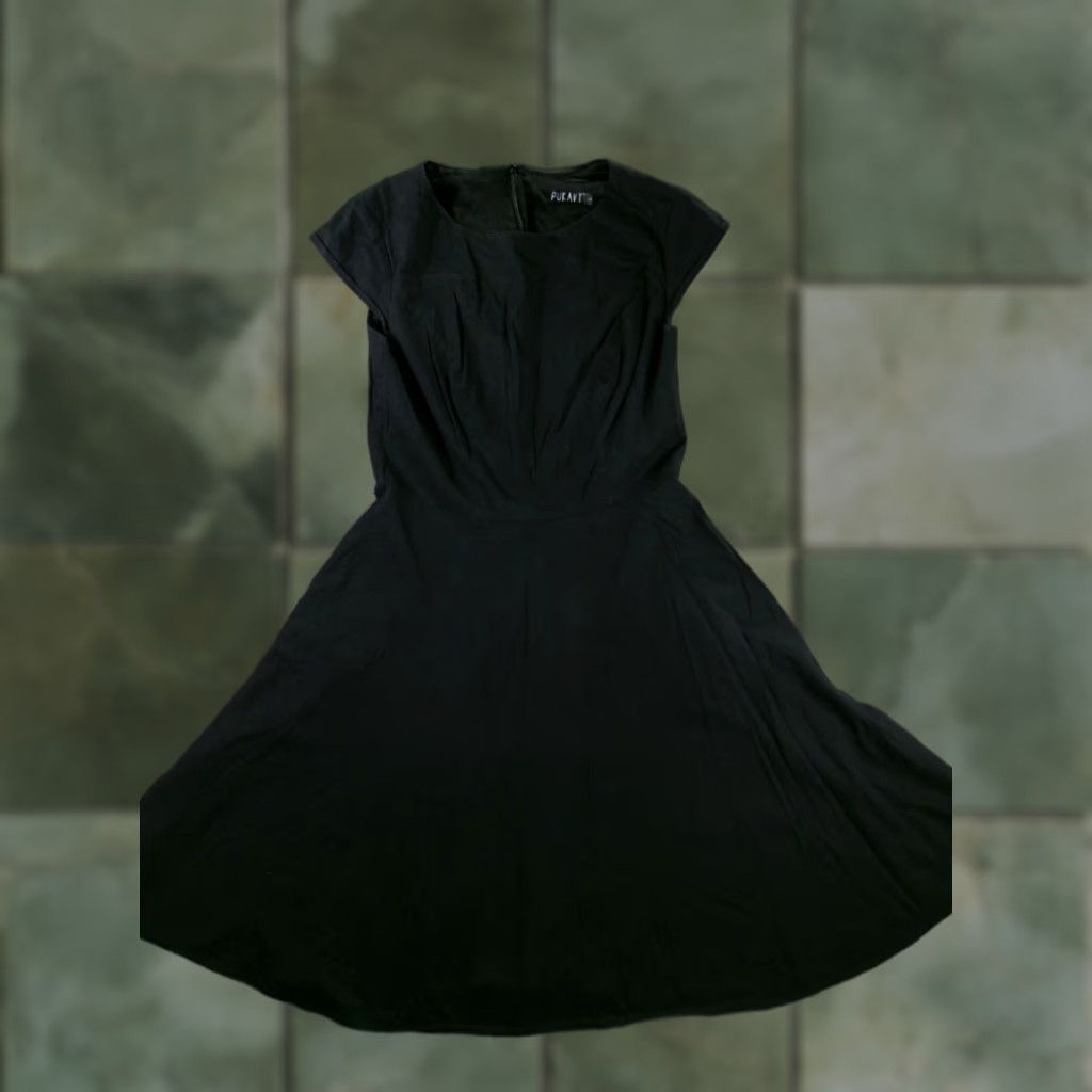 Vintage PUKAVT Dress Women Large Fit and Flare Cap Sleeve Black Cotton Spandex A-Line Size L / US 10 / IT 46 - 1 Thumbnail