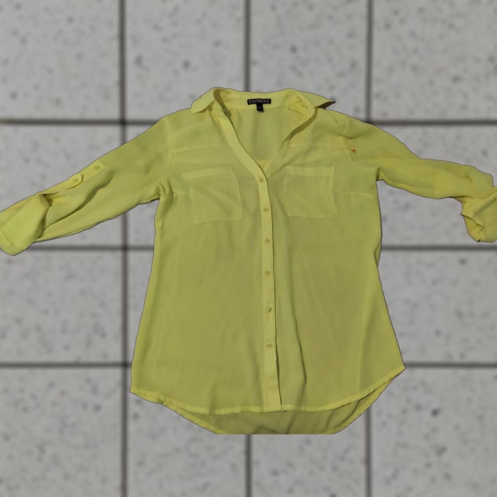 Express VINTAGE Express Shirt Womens XS Neon Green Button Blouse Size XS / US 0-2 / IT 36-38 - 1 Thumbnail