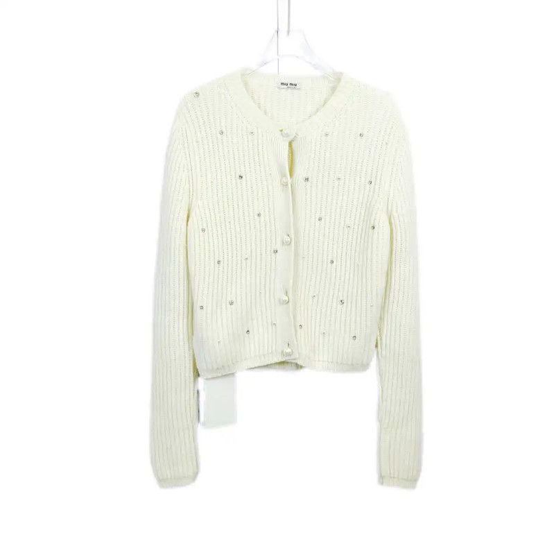 Miu Miu Miu Miu Beige Cotton Long Sleeve Sweater 0089 Size S / US 4 / IT 40 - 1 Thumbnail
