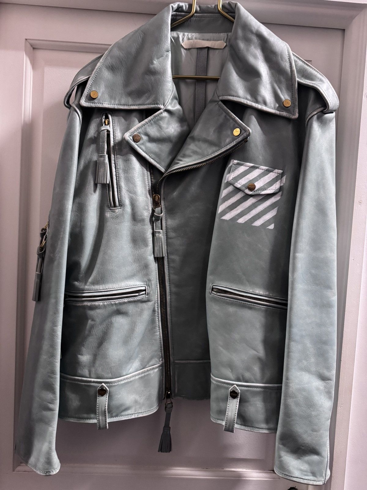 Off-White Off-white limited edition light blue leather jacket Size US M / EU 48-50 / 2 - 1 Thumbnail