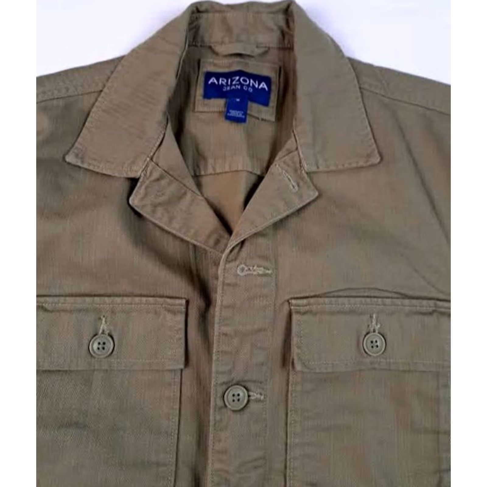 Vintage Arizona Jeans Button-Up Shirt M Tan Brown Cotton Canvas with Pockets Outdoor All Seasons Men's Regular Short Sleeve Size US M / EU 48-50 / 2 - 4 Thumbnail
