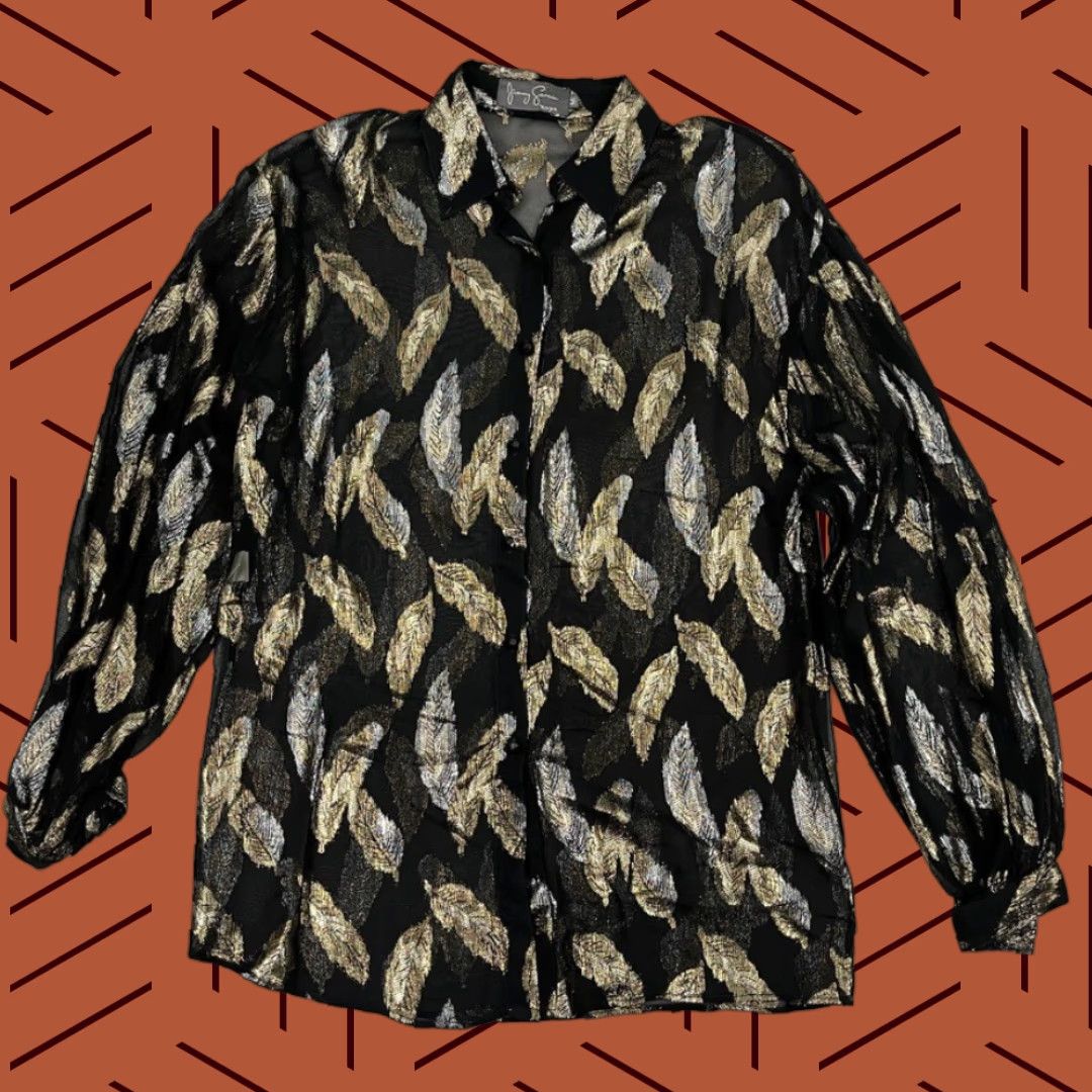 Vintage VINTAGE Jerry Garcia Shirt Womens M Black Gold Metallic Feather Sheer Button Front Size M / US 6-8 / IT 42-44 - 1 Thumbnail