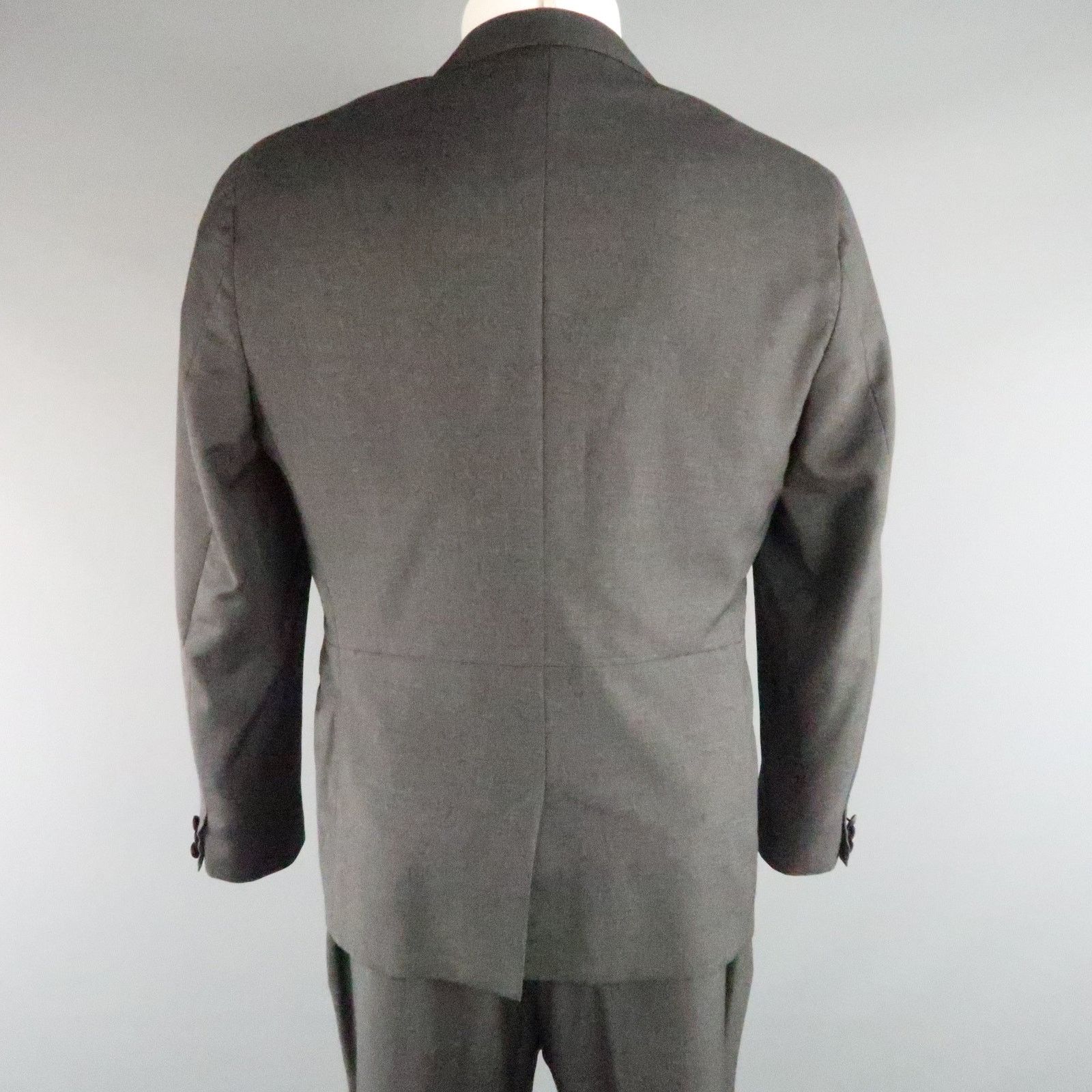 Lanvin LANVIN 40 Short Charcoal Wool Satin Trim Peak Lapel Suit Size 40R - 8 Thumbnail