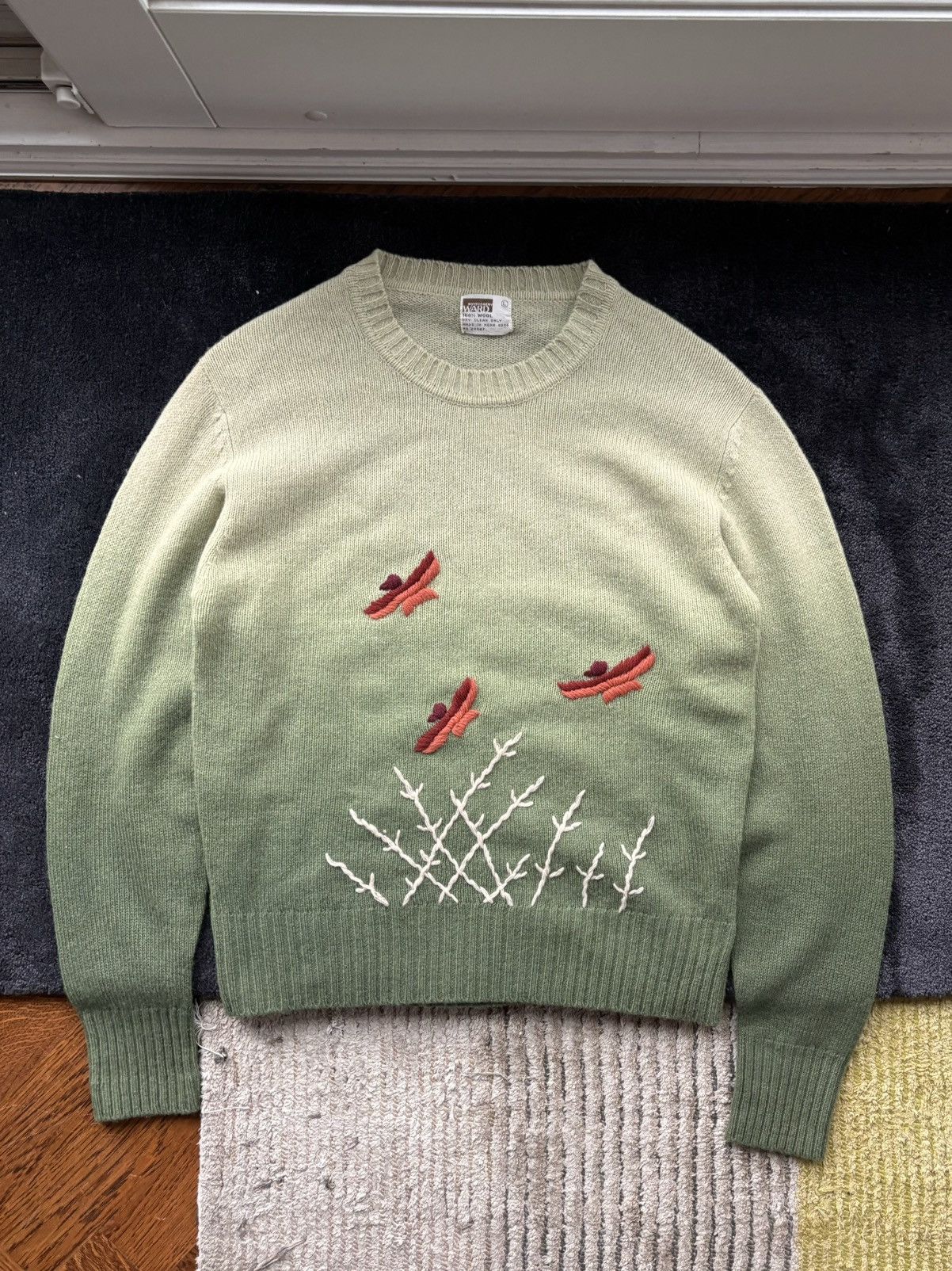 image of Coloured Cable Knit Sweater x Sears 70's Embroidered Vintage Wool Sweater Gradient Knit Pullover in